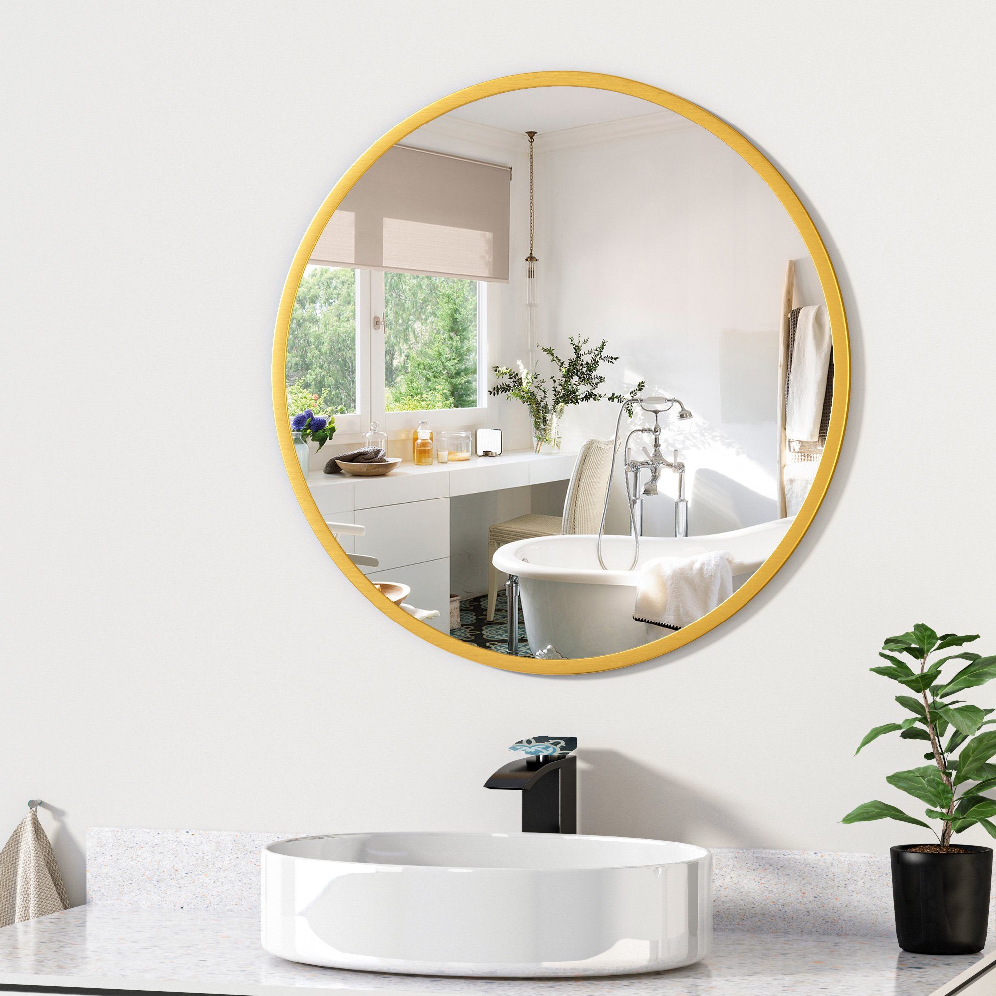 Spiegel-Badezimmerspiegel, runder Wandspiegel, keine Perforation, schnelles  Beschlagen, Rahmen aus Aluminiumlegierung, leicht zu reinigen/Weiß / 50cm