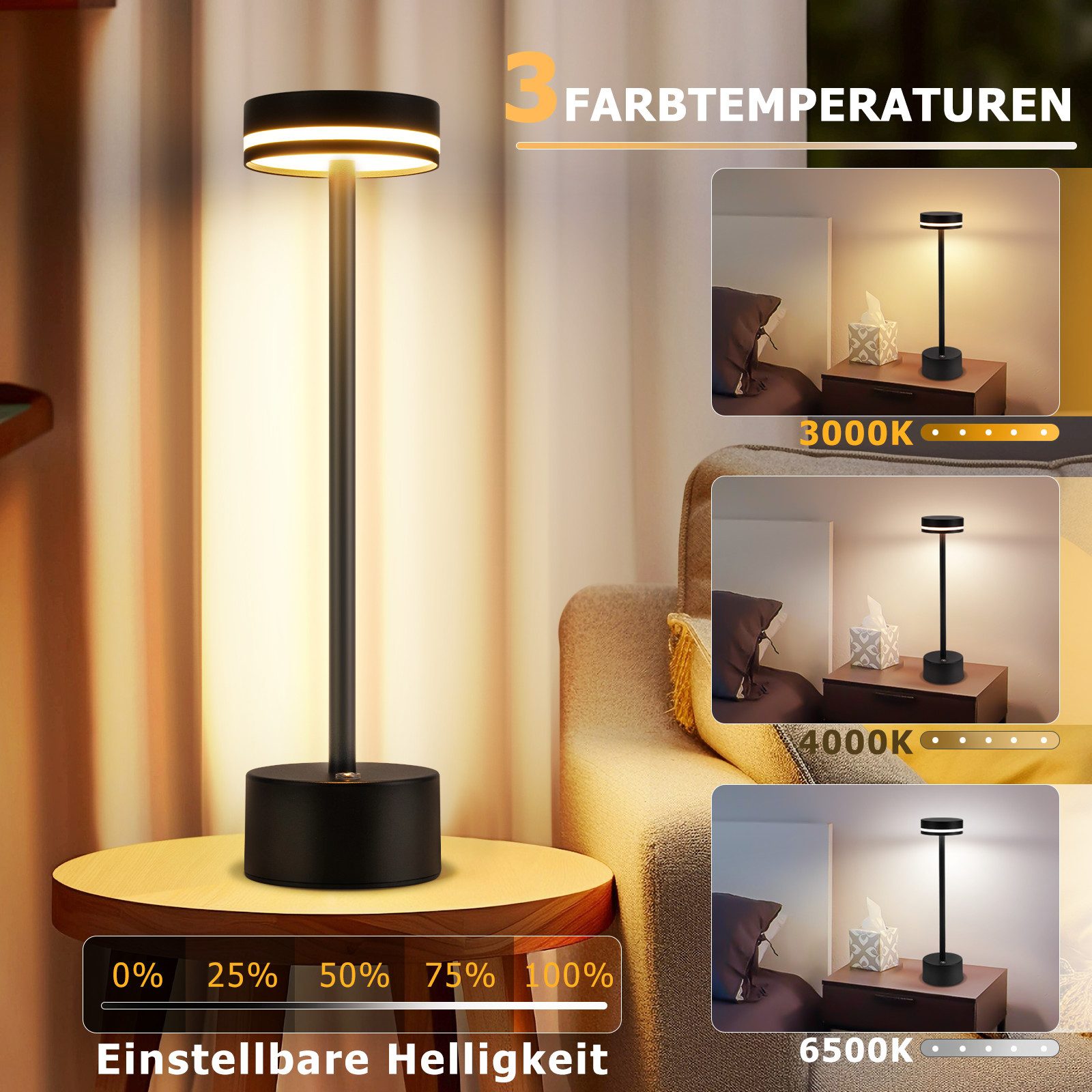 Nettlife LED Tischleuchte Gold Kabellos Nachttischlampe Modern Akku mit USB günstig online kaufen