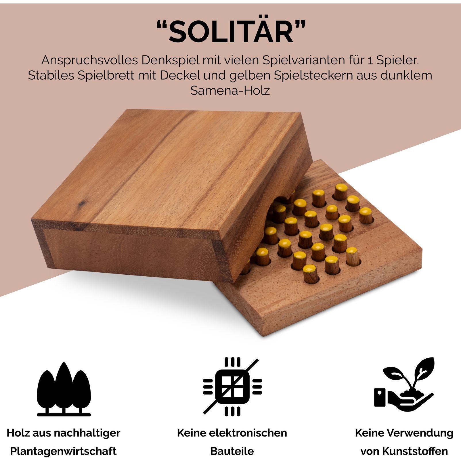 Logoplay Holzspiele Spiel, Solitär Gr. Spielfeld - gelbe 13 cm Solitaire 13 - L x - - KnobelspielHolzspielzeug Stecker