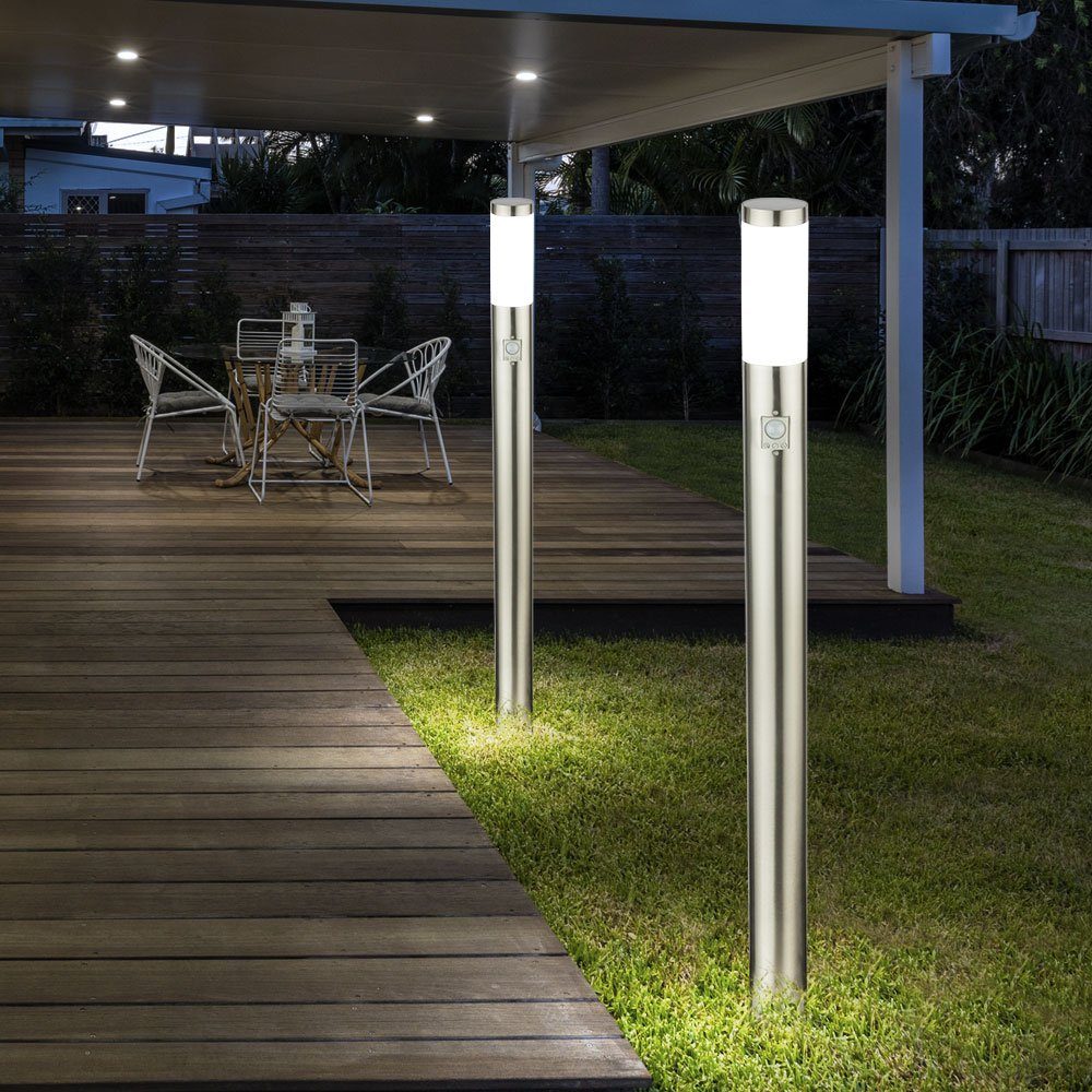 Warmweiß, LED Leuchtmittel Außen-Stehlampe, Außen Bewegungsmelder Säulen Garten Lampe inklusive, etc-shop Edelstahl Steh