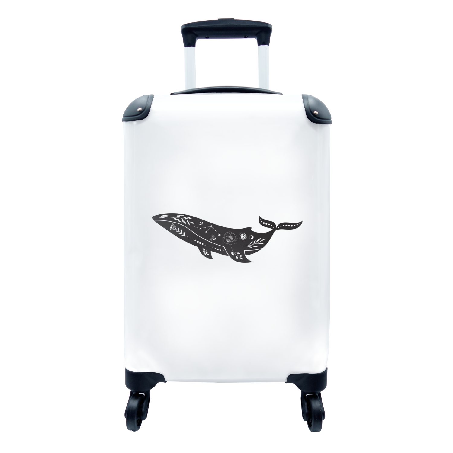 MuchoWow Handgepäckkoffer Moderne Kunst eines Wals mit Mustern vor einem weißen Hintergrund, 4 Rollen, Reisetasche mit rollen, Handgepäck für Ferien, Trolley, Reisekoffer | Handgepäck-Koffer