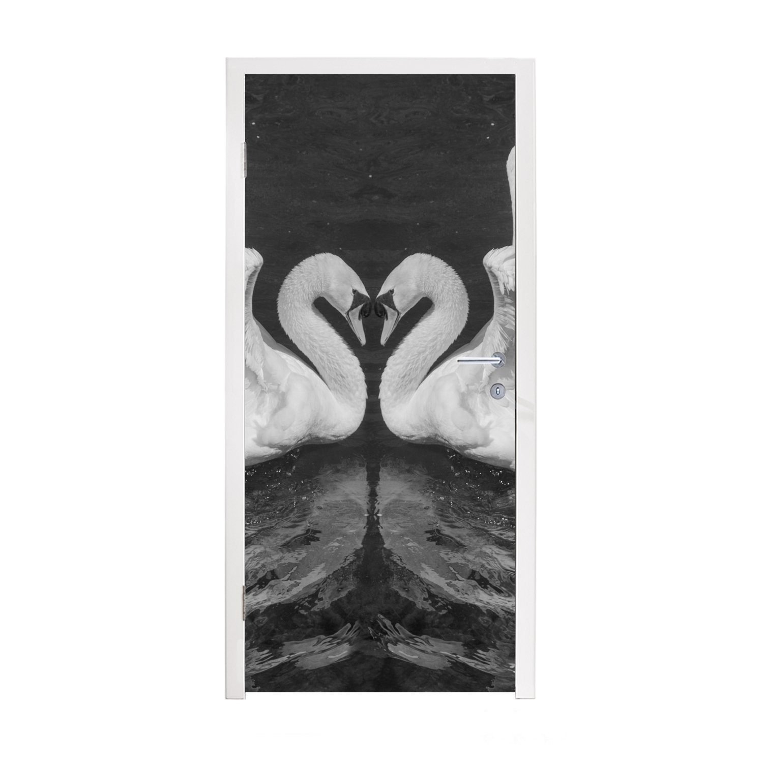 MuchoWow Türtapete Verspiegelter Schwan, Matt, bedruckt, (1 St), Fototapete für Tür, Türaufkleber, 75x205 cm | Türtapeten
