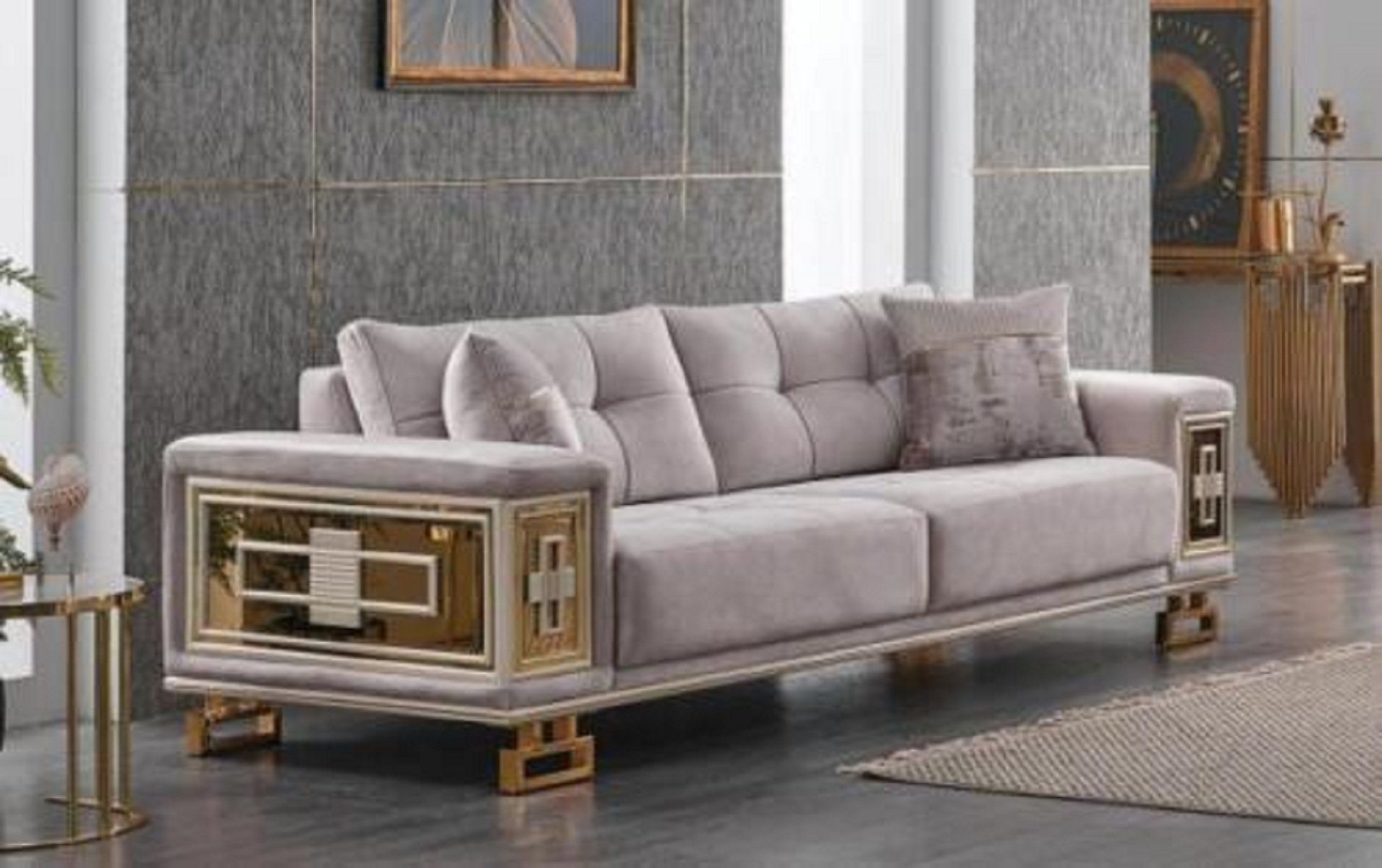 Sofa Dreisitzer 1 Stoff, Teile, JVmoebel 3-Sitzer Hellgrauer Textil in Polstermöbel Made Wohnzimmer Europa
