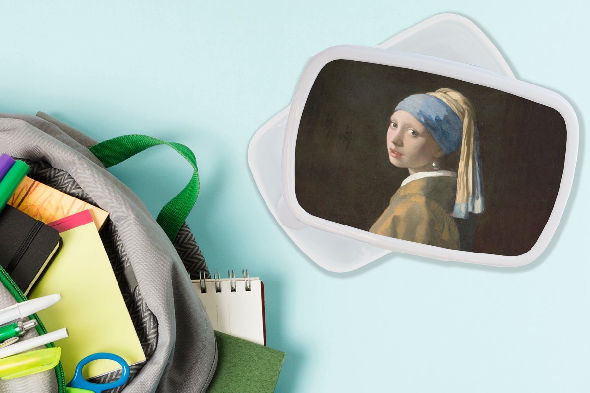 Erwachsene, Gemälde Alte weiß MuchoWow - Mädchen Jungs - mit und Brotbox und Brotdose, Vermeer, für Kunststoff, Lunchbox - Kinder Meister Perlenohrring für Mädchen (2-tlg),