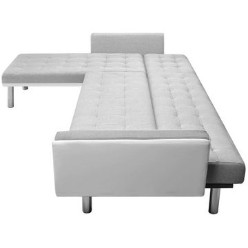 vidaXL Sofa Ecksofabett Stoff 218 x 155 x 69 cm Weiß und Grau