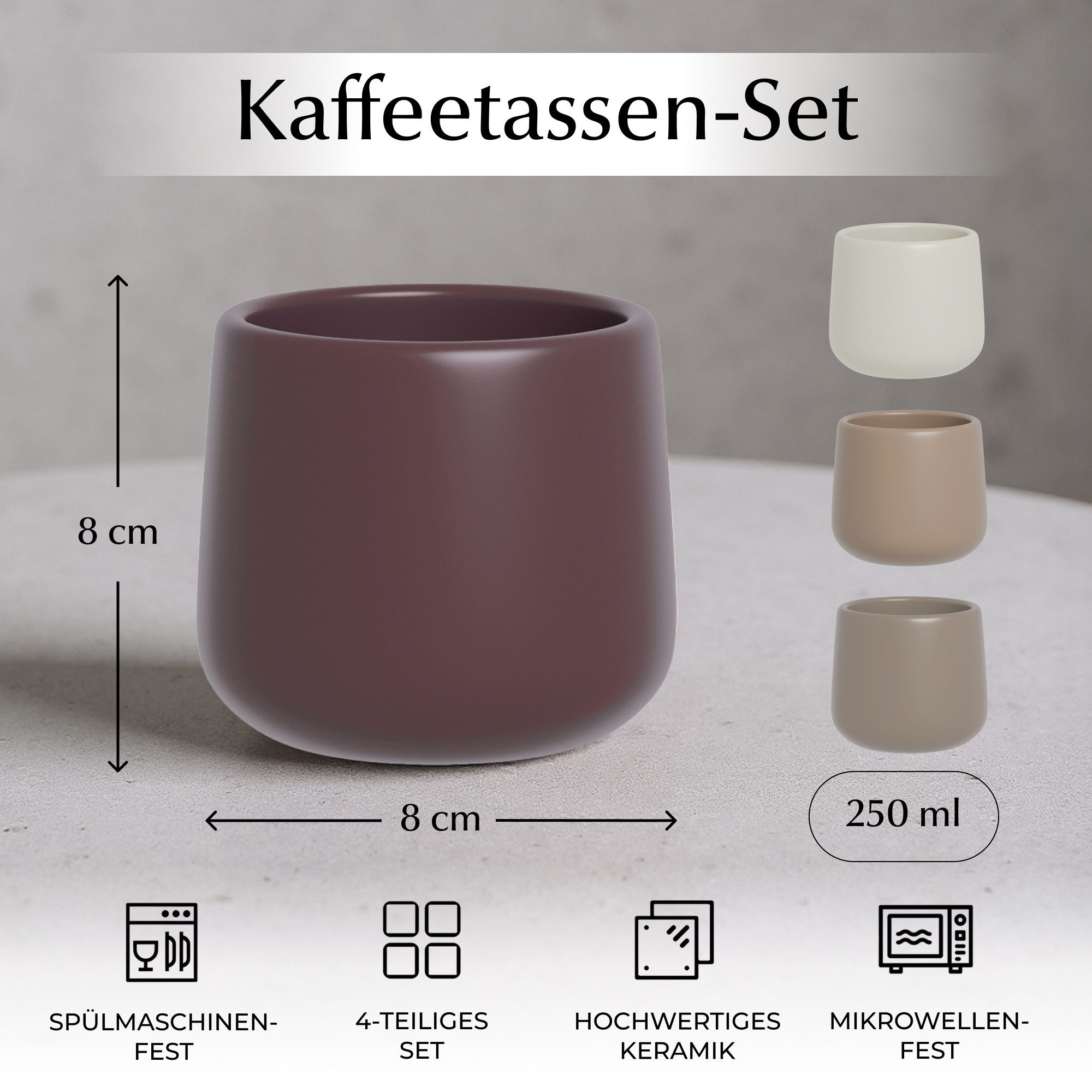 MiaMio Tasse Nami Kaffeebecher Beige Canyon, 4-tlg., Keramik, ohne Henkel, 250 ml – Bild 3 von 5