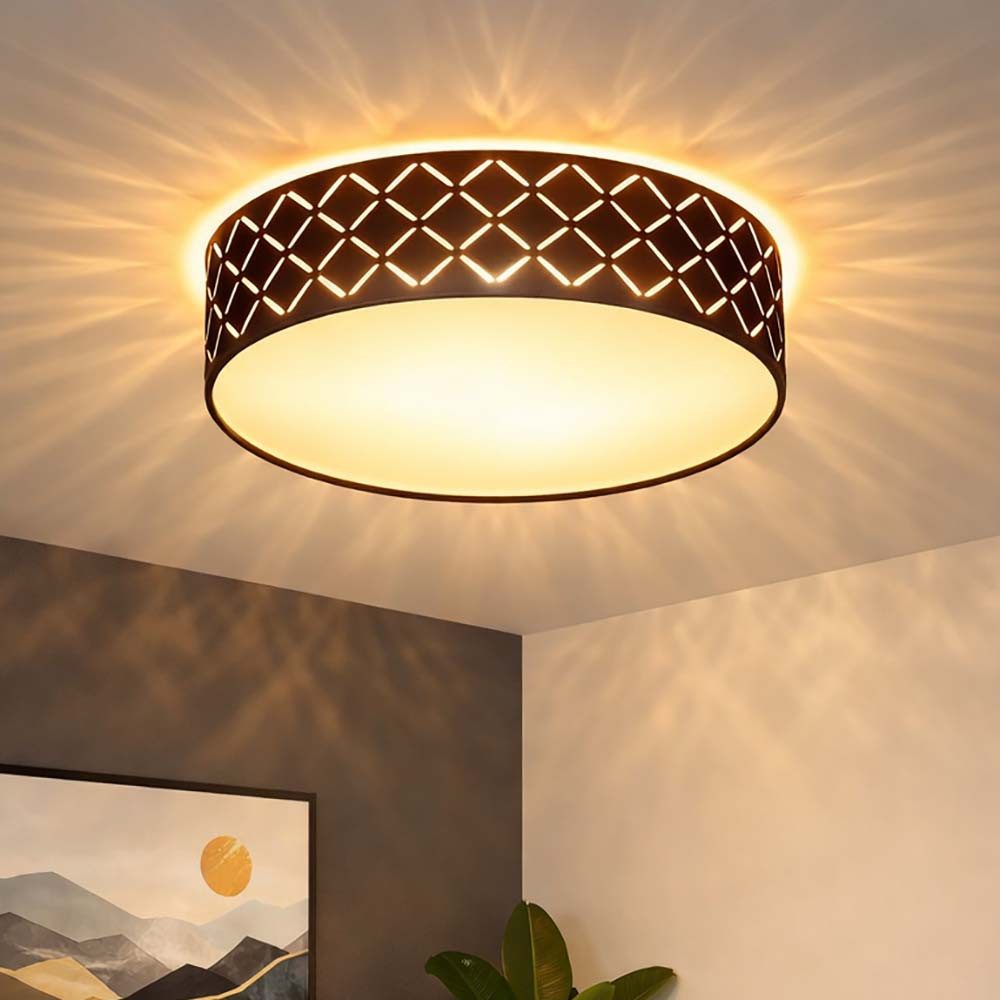 GLOBO LIGHTING LED Deckenleuchte, Leuchtmittel inklusive, Warmweiß, Deckenleuchte Wohnzimmerlampe LED Textil schwarz weiß D 38 cm