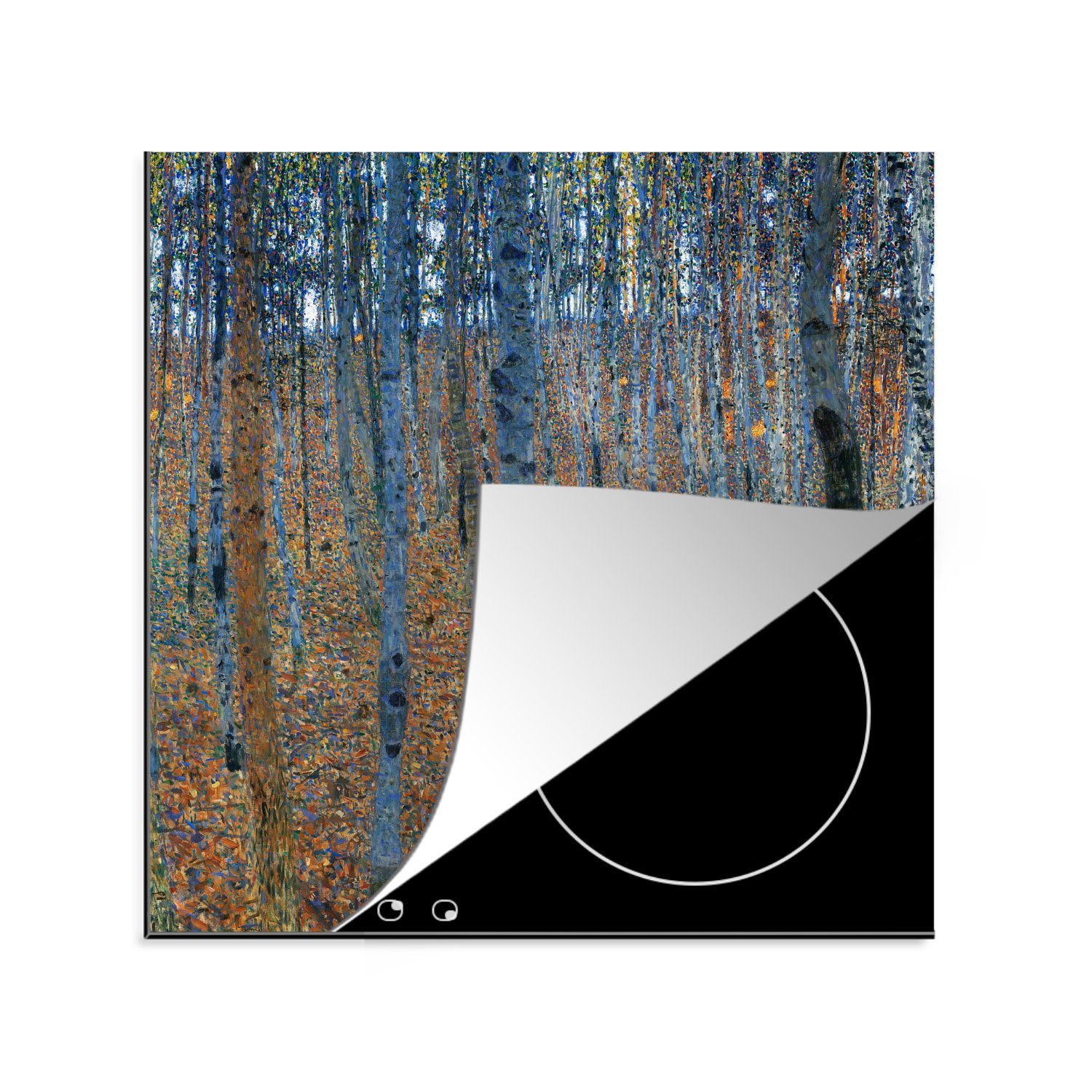 MuchoWow Herdblende-/Abdeckplatte Las brzozowy - Gustav Klimt, Vinyl, (1 tlg), 78x78 cm, Ceranfeldabdeckung, Arbeitsplatte für küche