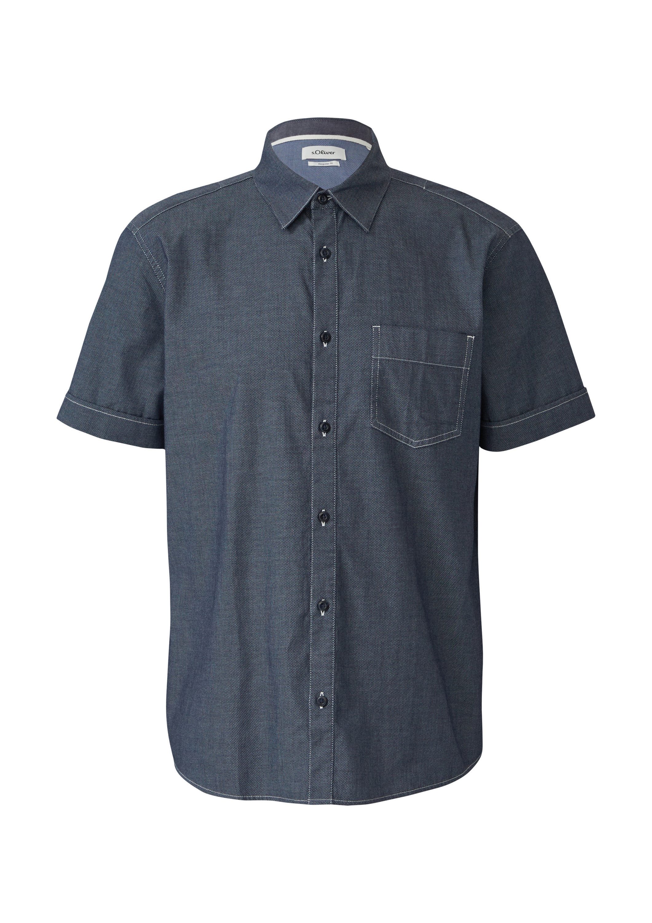 s.Oliver Kurzarmhemd Hemd Regular Fit: Strukturiertes Kurzarmhemd mit Kontr günstig online kaufen