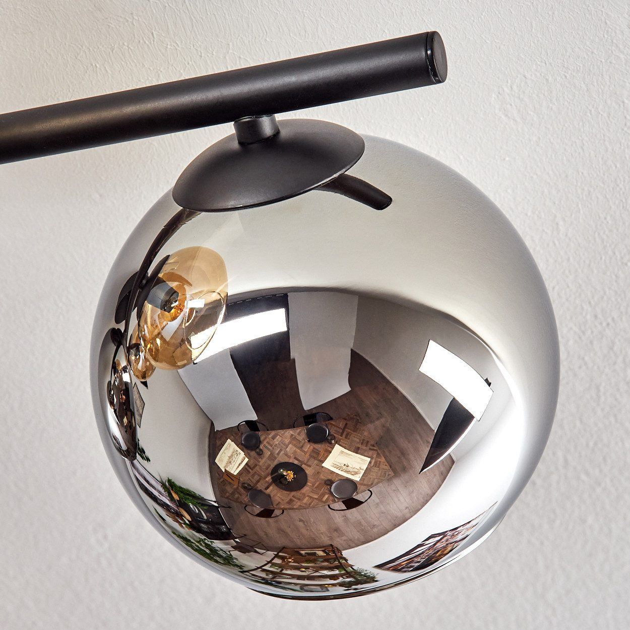 hofstein Deckenleuchte 5-flammige Deckenlampe a. Metall/Glas in Schwarz/Chrom/Rauch/Bernstein, ohne Leuchtmittel, Leuchte im Retro/Vintage-Design (Schirme Ø 15 cm), E14, Esszimmer