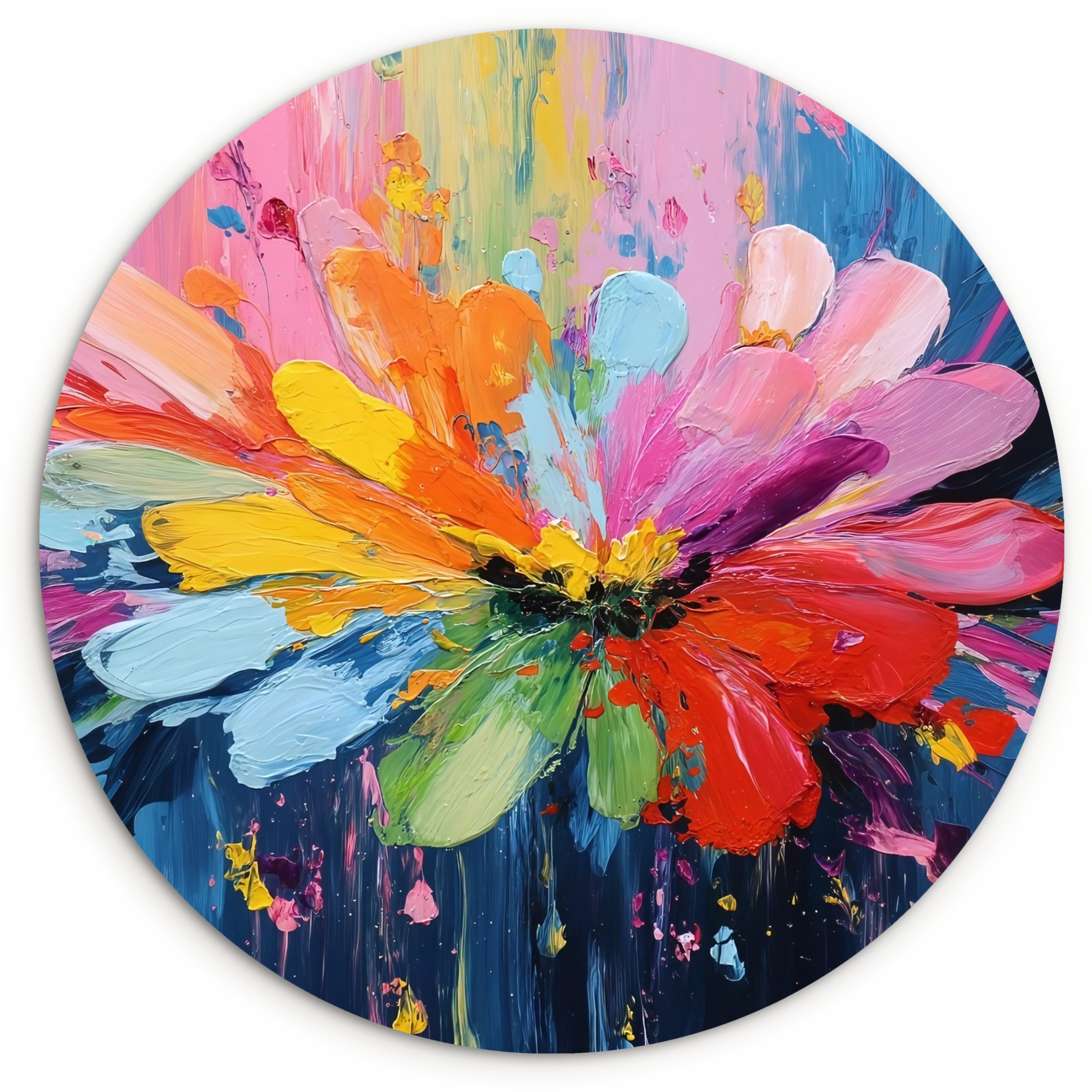 MuchoWow Gemälde Farbenrausch - Ausdrucksstarke Stimmung - Blume, Fotodruck (1 St), Kreis Wanddekoration, Rundes Wandbild, 30x30 cm