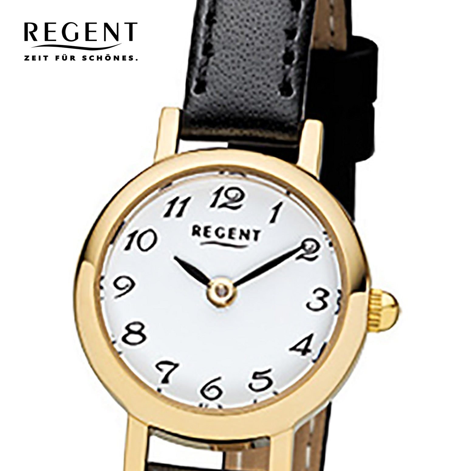 Armbanduhr Regent (ca. klein schwarz rund, Damen-Armbanduhr 20mm), Regent Lederarmband Quarzuhr Damen Analog,