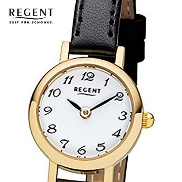 Regent Quarzuhr Regent Damen-Armbanduhr schwarz Analog, Damen Armbanduhr rund, klein (ca. 20mm), Lederarmband