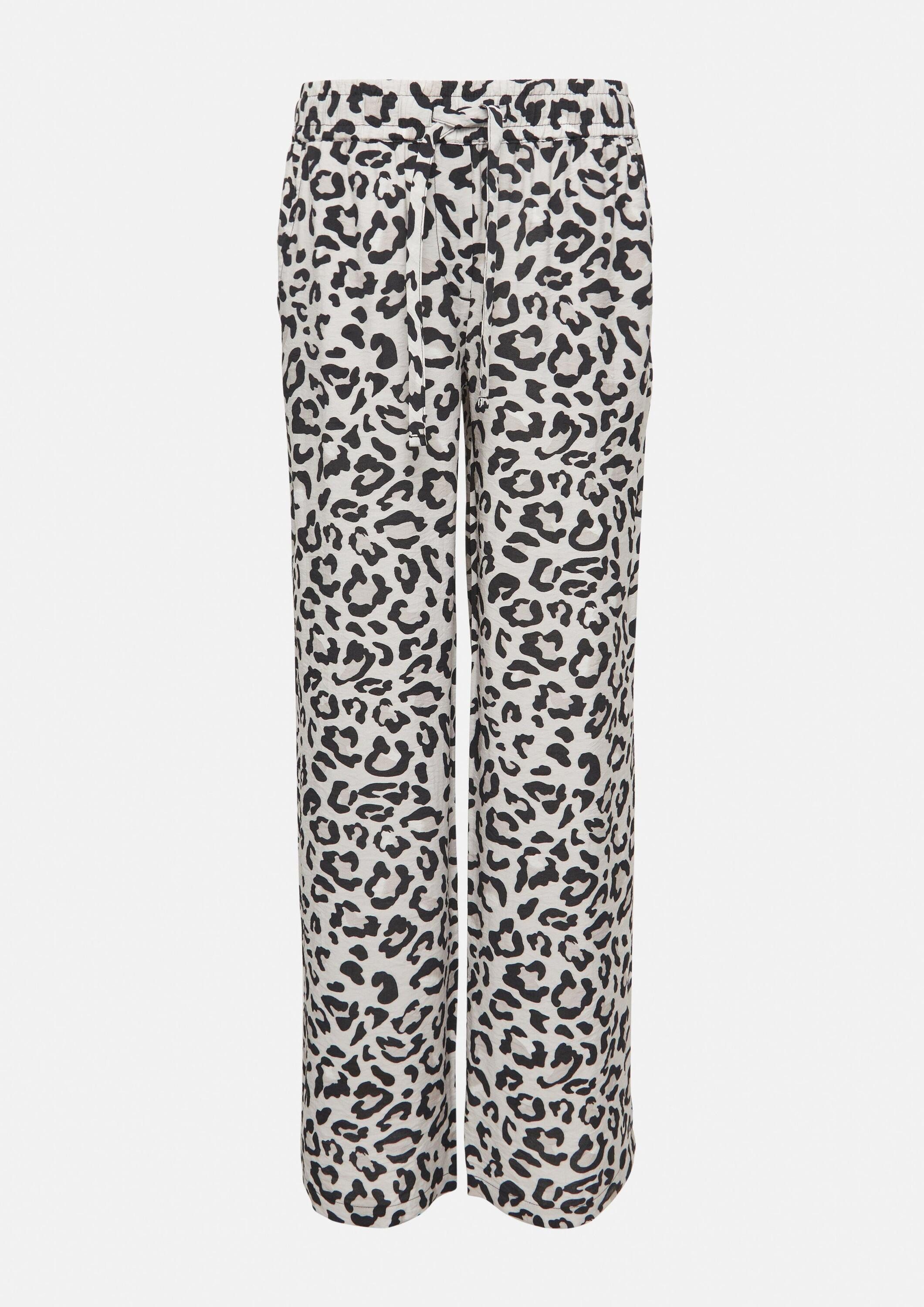 comma Chinos Hose Schlupfhose mit Bindedetail und Leo-Muster