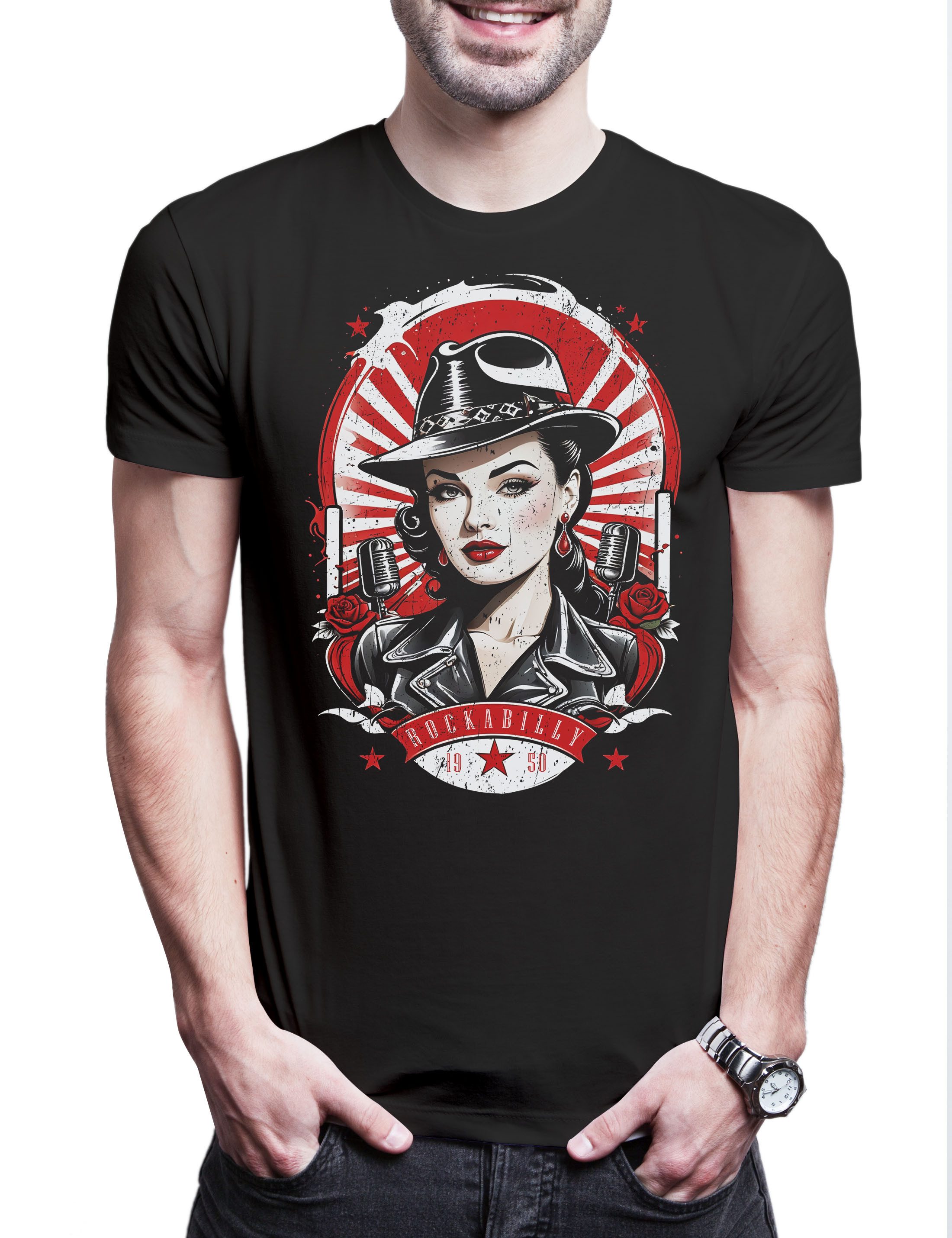Print-Shirt Rockabella Beauty Herren T-Shirt Tattoo Rockabilly Art Artist Fifties