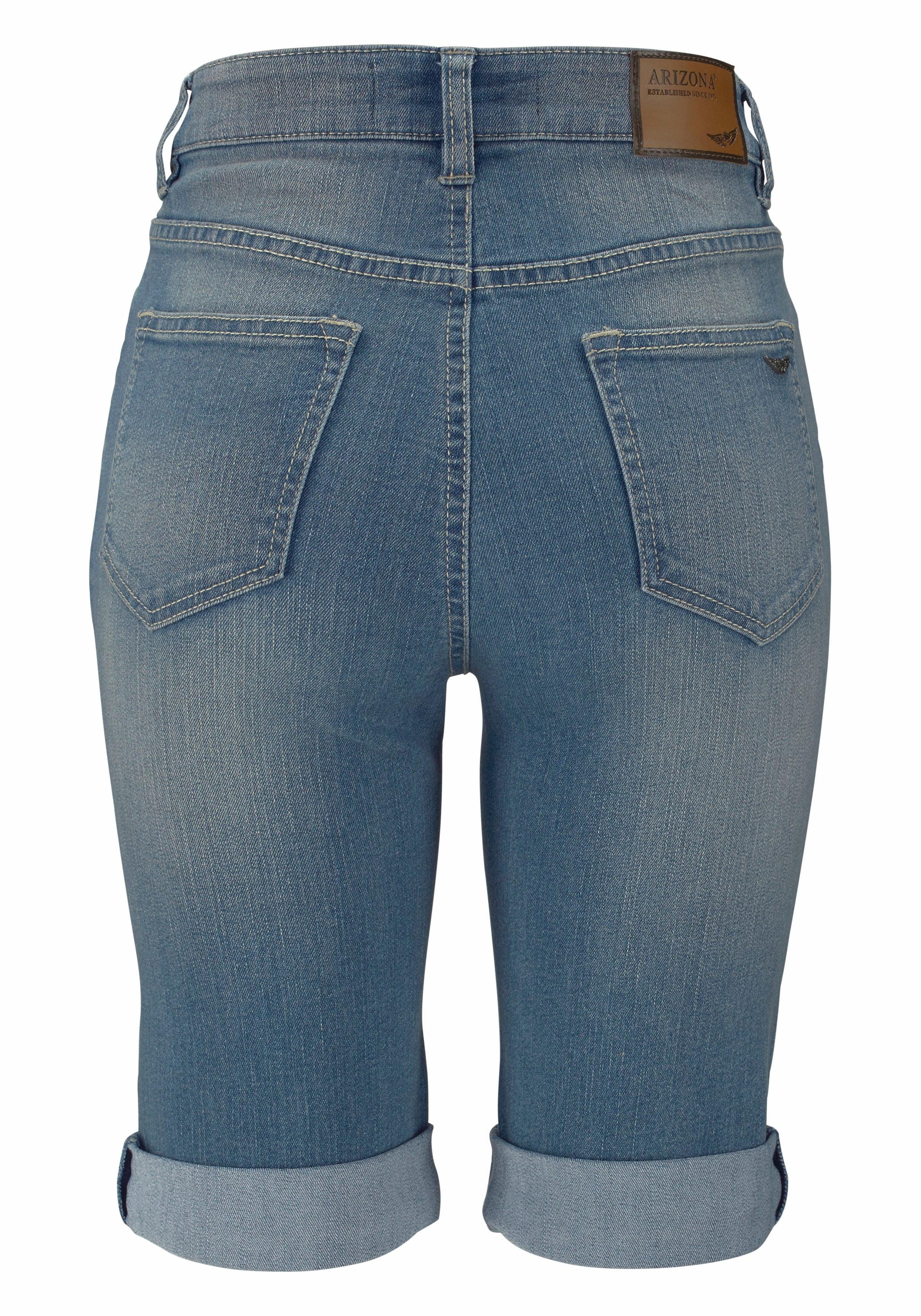 Arizona Jeansbermudas schmale Passform, krempelbarer Saum, Usedwaschung, hohe Leibhöhe