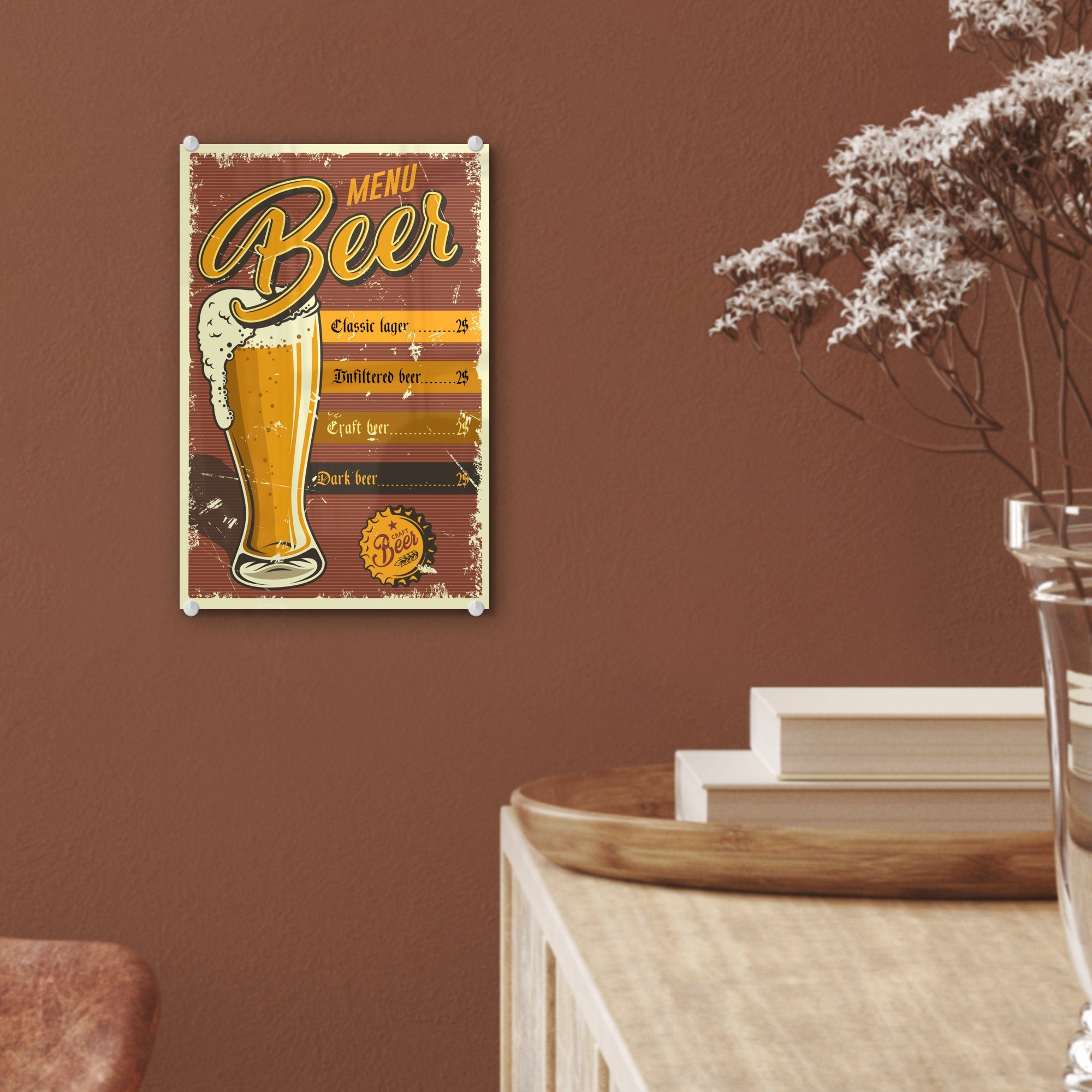 Bilder - Vintage Glas - Wanddekoration Bier Foto MuchoWow - - (1 auf Glasbilder Mancave Wandbild Werbung, - Glas - auf Acrylglasbild St),