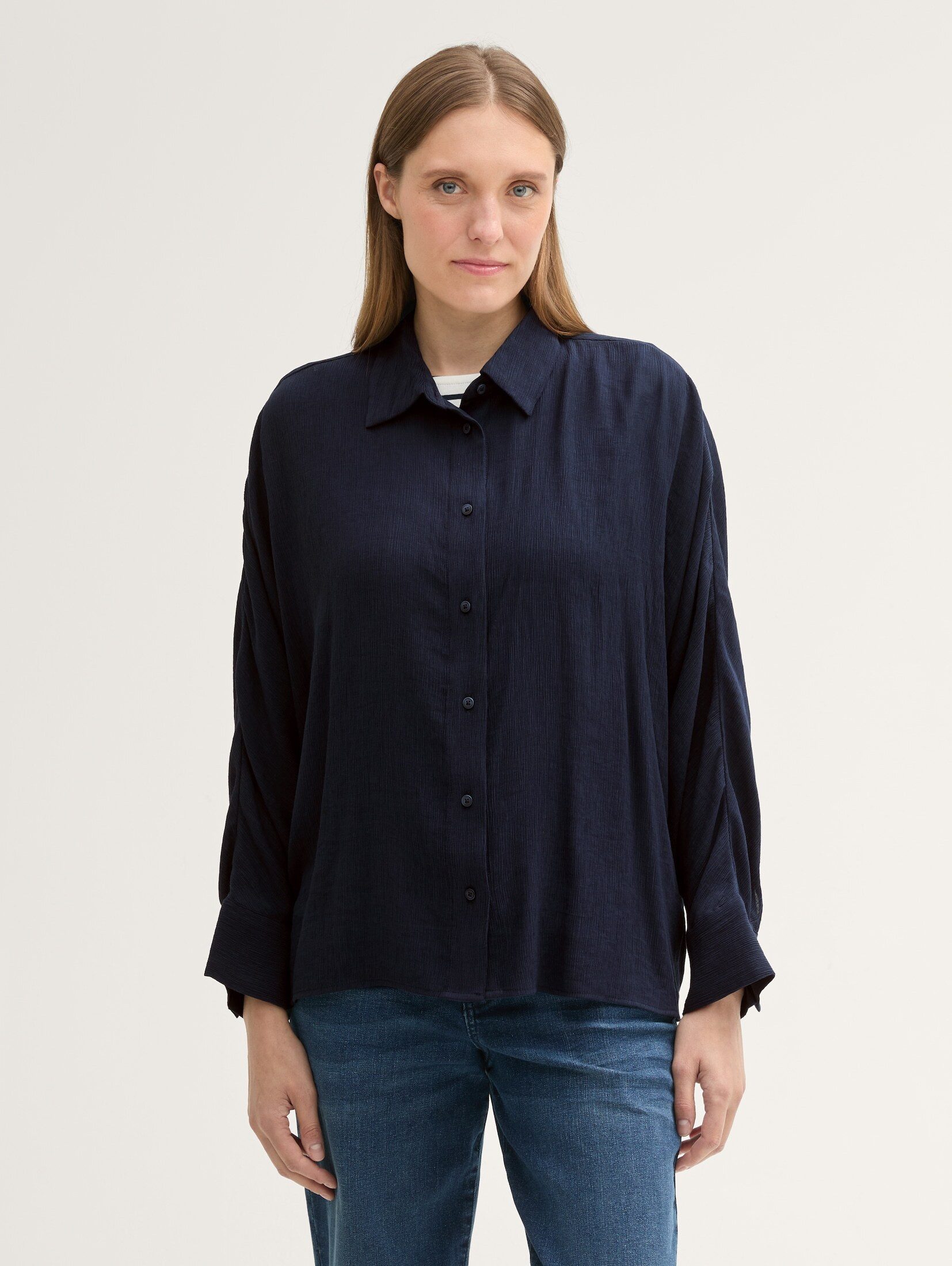 Langarmbluse Oversized Bluse mit Struktur