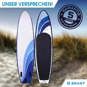BRAST SUP-Board Wave Design Aufblasbares Stand up Paddle Set 300-365cm, (5 Jahre Garantie inkl. Sonderzubehör, 2in1 Paddel Kajak-Sitz Action-Cam-Halterung), Fußschlaufe Paddel Pumpe Rucksack