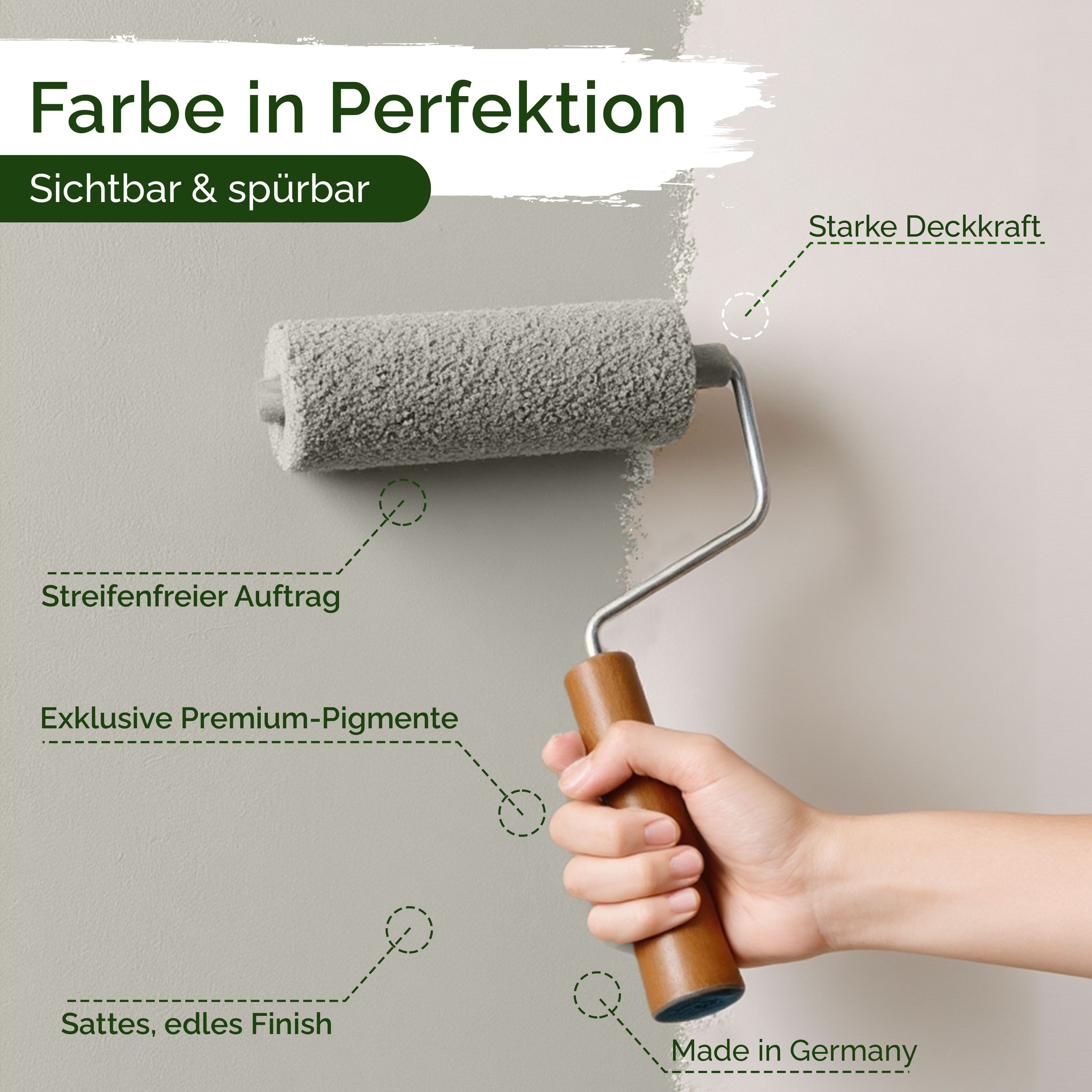 Veluxis Wandfarbe Veluxis® Edle Wandfarbe, für den Innenraum - Deckkraft-Klasse 1, Streifenfrei & tropfarm