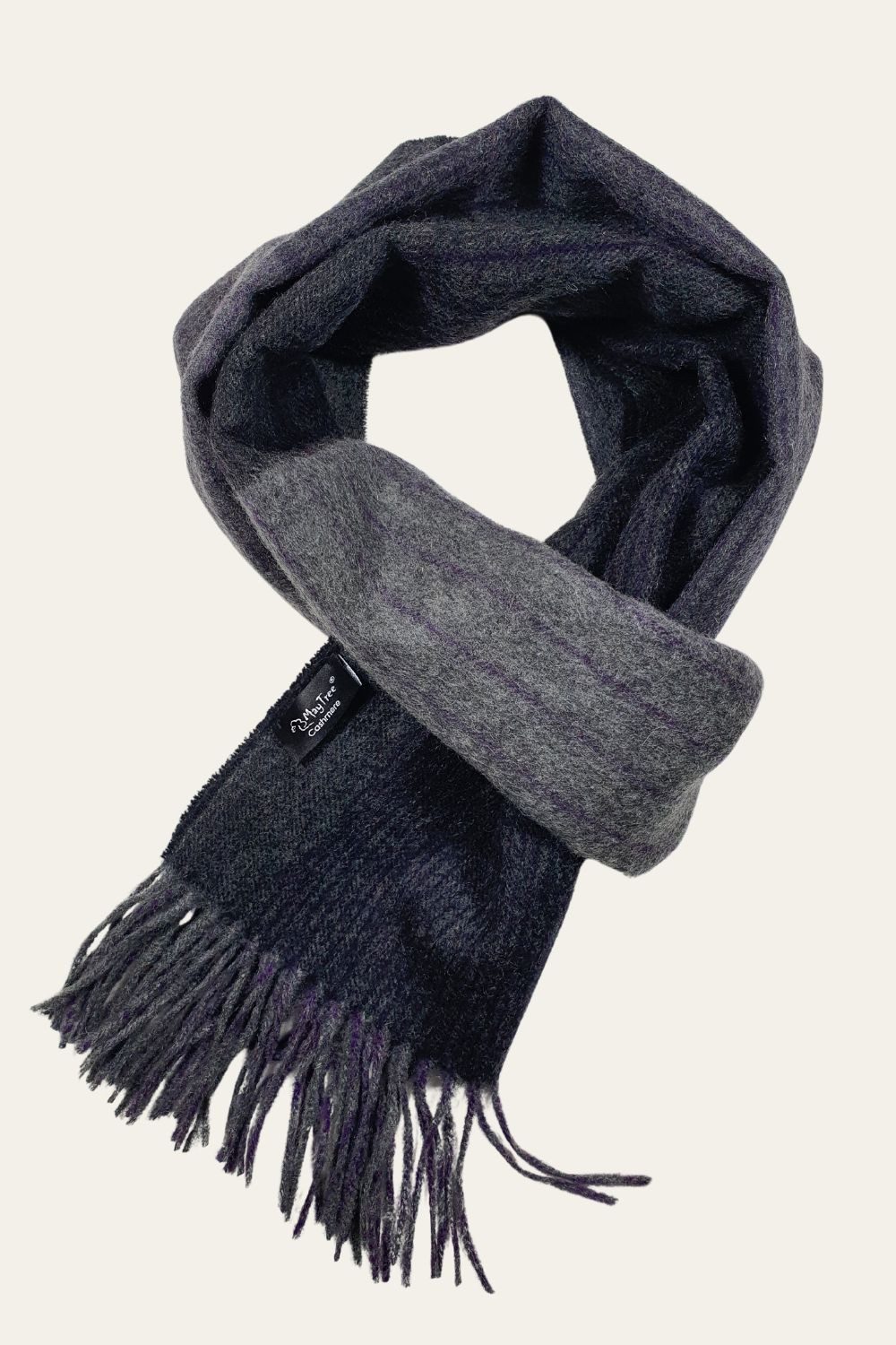 MayTree Kaschmirschal Unisex, 180 x 30cm, mit Fransen, zweifarbig, grau violett, (Stück, 1-St), 100 % Kaschmir