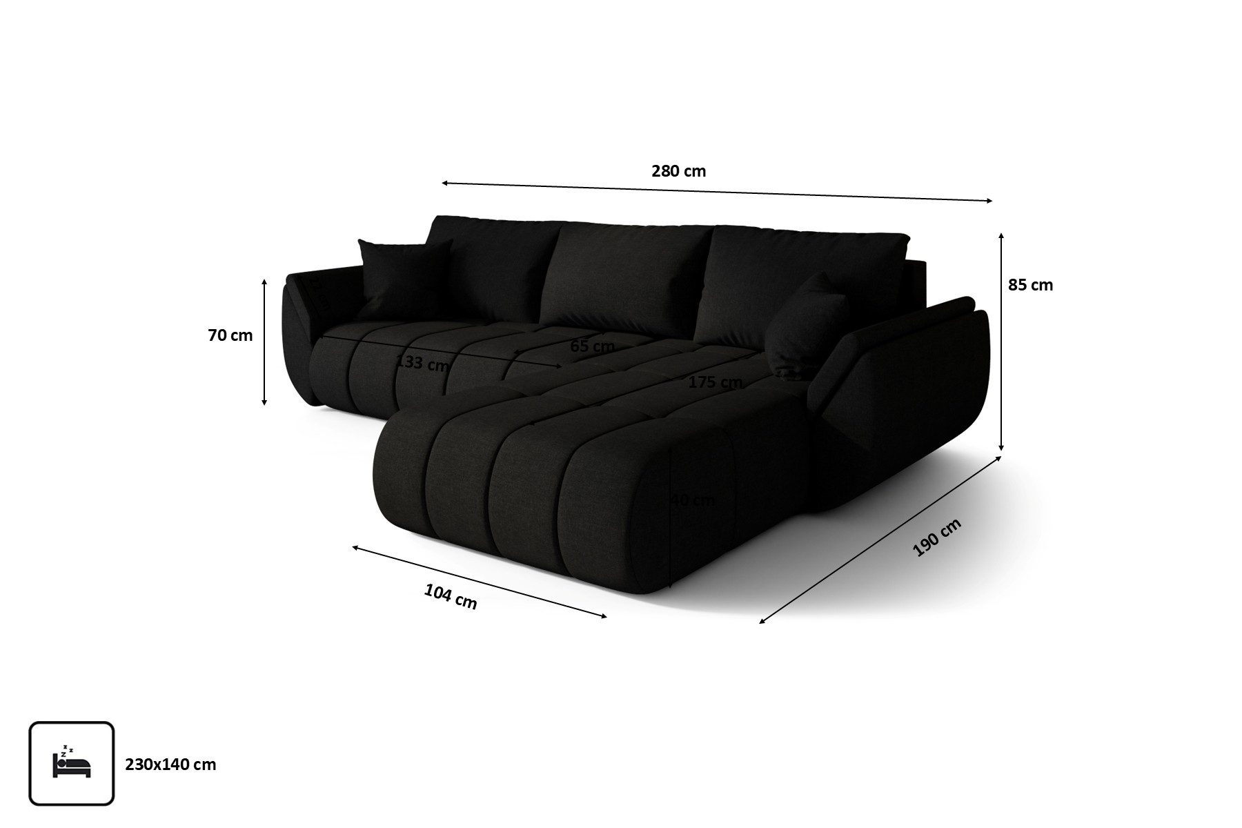 Kaiser Möbel Ecksofa TOKYO PREMIUM im Stoff WIND modernes, Schlaffunktion und Bettkasten, Ecksofa, L-Form,Strapazierfähiger Webstoff WIND,Easy-Clean-Technologie