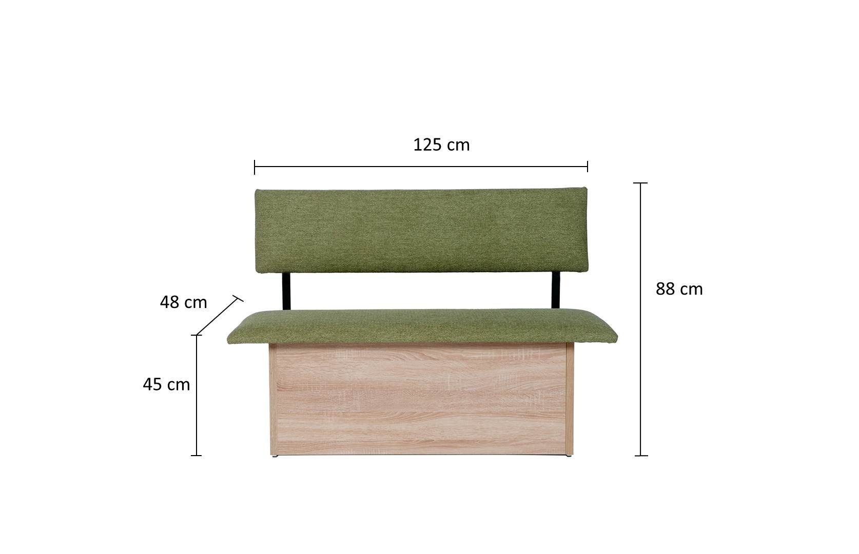 kundler home Sitzbank mit Truhe, Sitz und Lehne gepolstert, L125cm, Eiche Premiumdekor – Bild 4 von 5