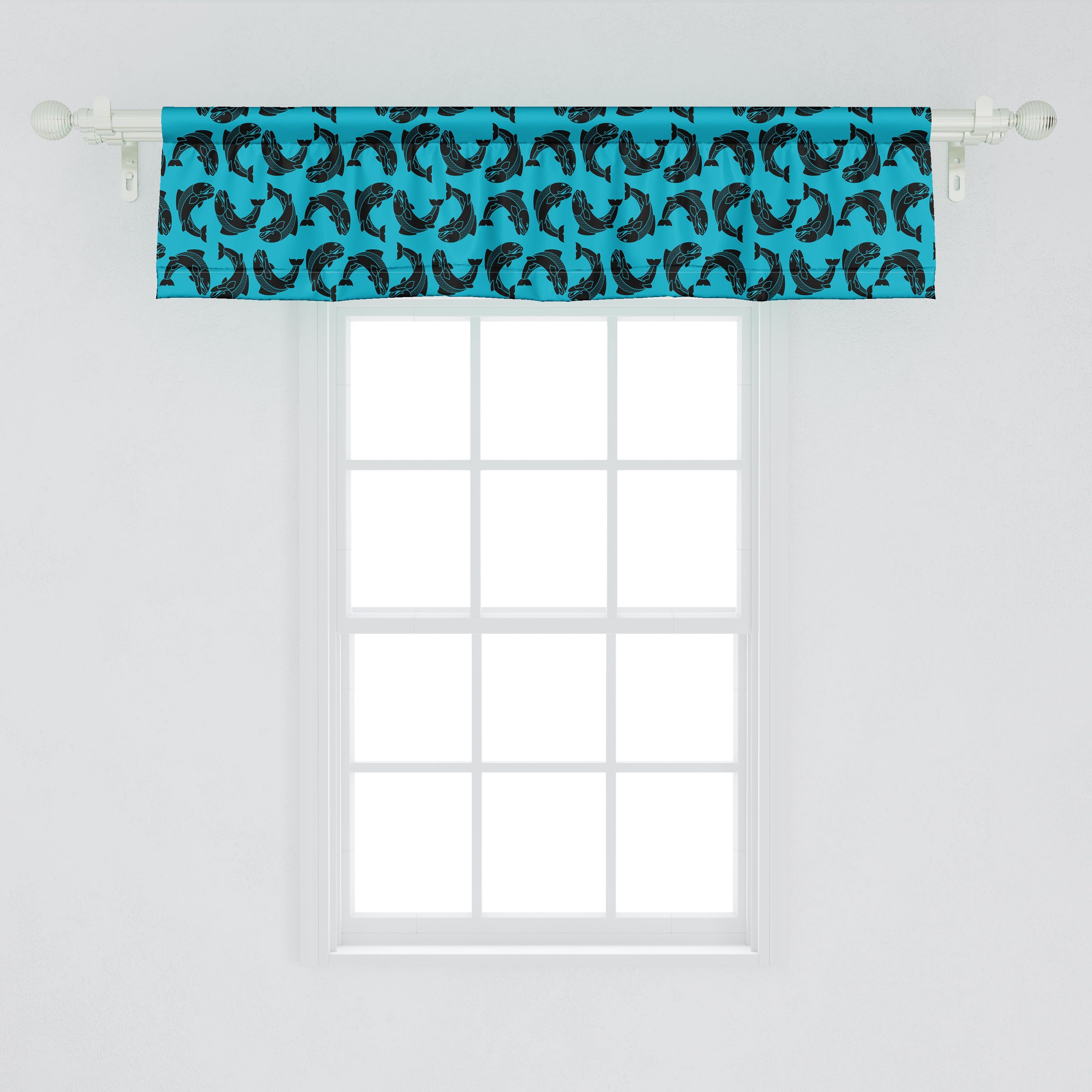 Scheibengardine Vorhang Microfaser, Küche für Volant Fisch Stangentasche, Abakuhaus, Dekor Lachsforelle mit Schlafzimmer maritimem Stil in