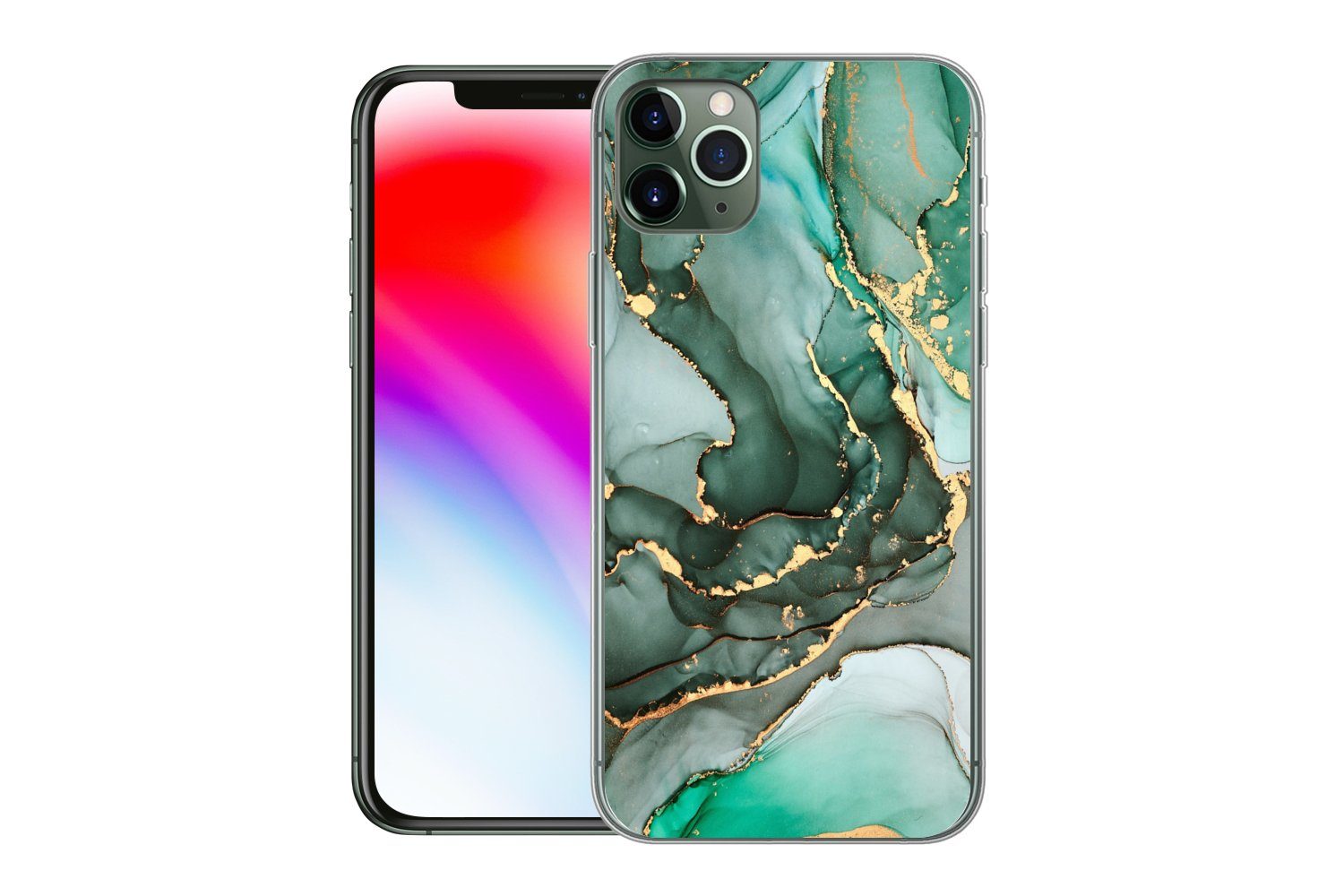 MuchoWow Handyhülle für Apple iPhone 11 Pro Max Gold - Marmor - Grün - Luxus - Marmoroptik, Smartphone-Bumper, Print, Handy Schutzhülle Dünn
