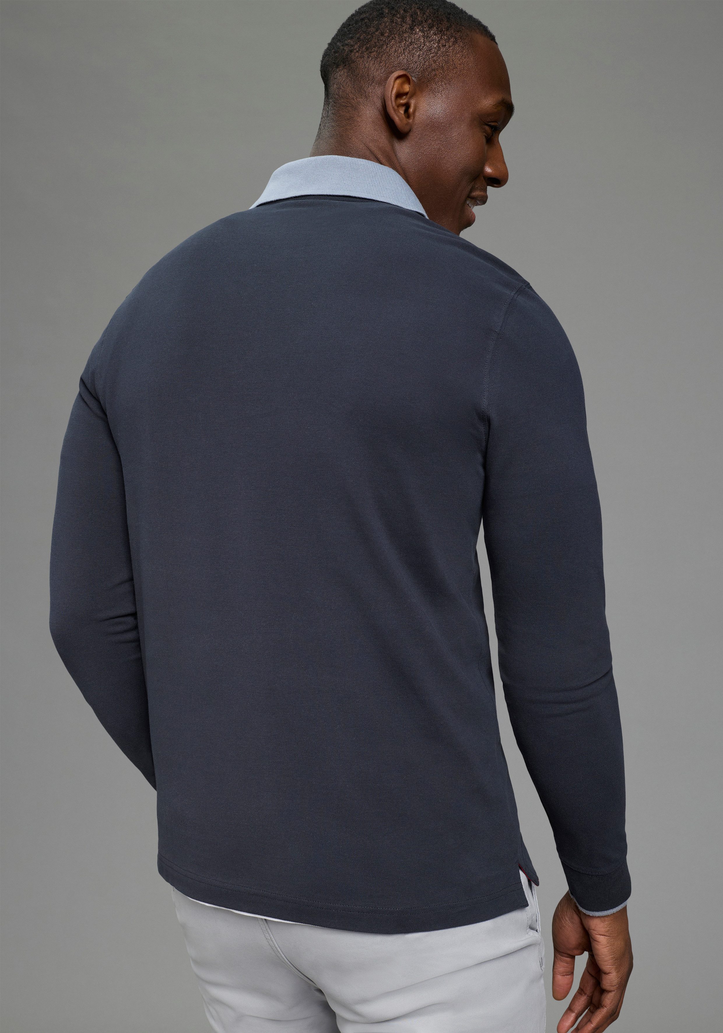 DELMAO Langarm-Poloshirt Langarm, aus atmungsaktivem Piqué-Stoff, Polokragen