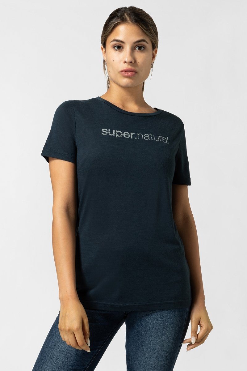 SUPER.NATURAL Print-Shirt Merino T-Shirt W GRID TEE funktioneller Merino-Materialmix