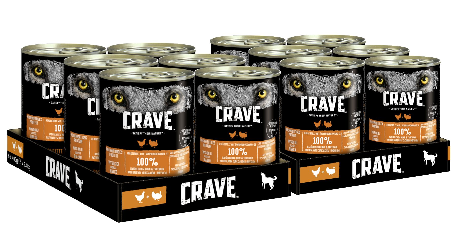 CRAVE CRAVE™ Hund Dose mit Huhn und Truthahn 2 x 6 x 400g, Nassfutter für: Hunde