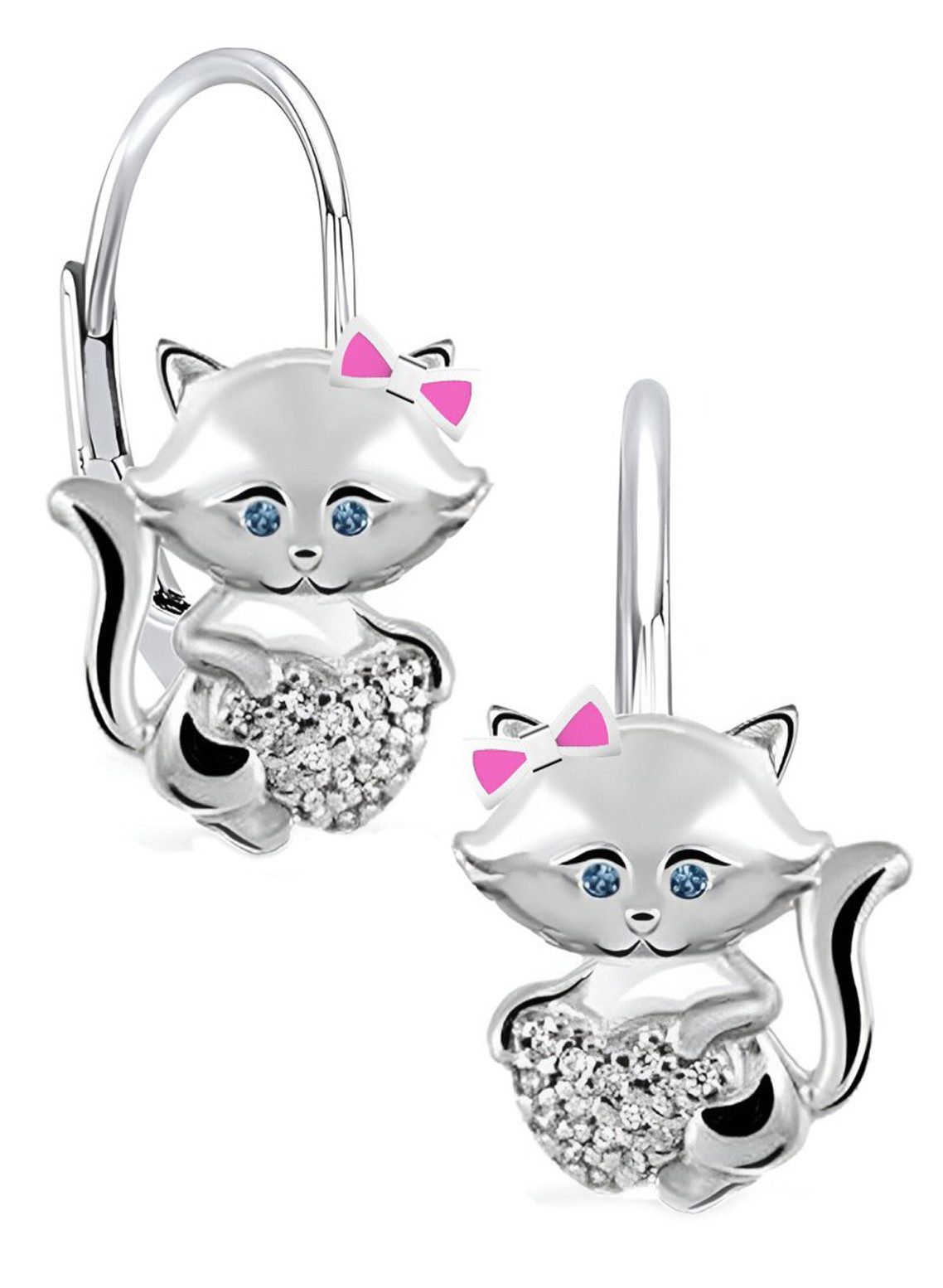 Limana Paar Ohrhänger echte 925 Silber hängende Ohrringe Katze Schmuck Mädchen Damen Kinder (Kinderschmuck Silberschmuck inkl. Dose), Geschenk für Ostern Weihnachten Geburtstag Nikolaus Einschulung