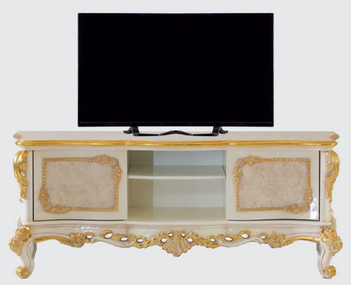 Casa Padrino TV-Schrank Luxus Barock TV Schrank Beige / Weiß / Gold - Prunkvolles Wohnzimmer Sideboard mit 2 Türen - Barock Wohnzimmer Möbel | TV-Schränke