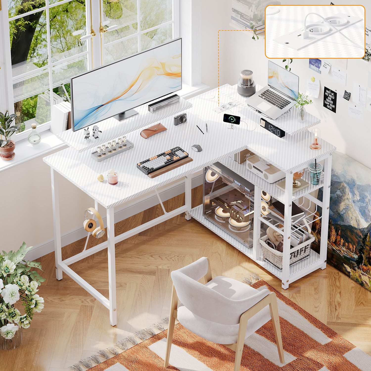 Furnicopia Eckschreibtisch L-förmiger Gaming-Schreibtisch mit Stauraum, günstig online kaufen