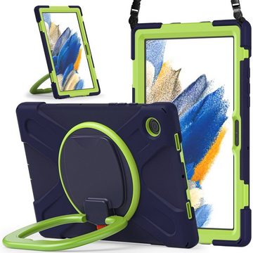 Wigento Tablet-Hülle Für Samsung Galaxy Tab A8 2021 X205 X200 aufstellbare Outdoor Hybrid Blau 360 Grad mit Trage Gurt Tablet Tasche Etuis Cover Case Schutz Robust Neu