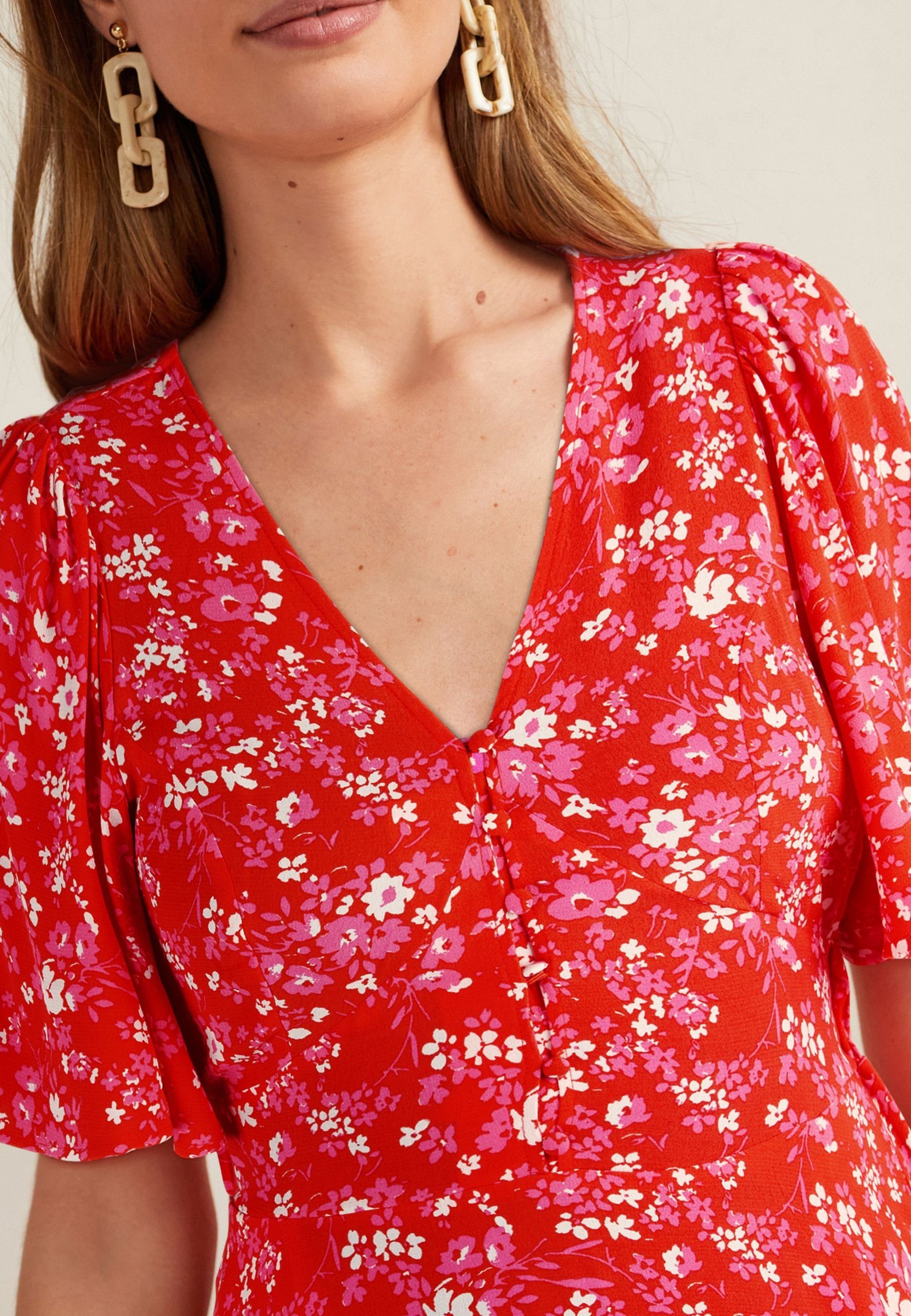 Next Blusenkleid Hemdkleid mit (1-tlg) Red Floral V-Ausschnitt