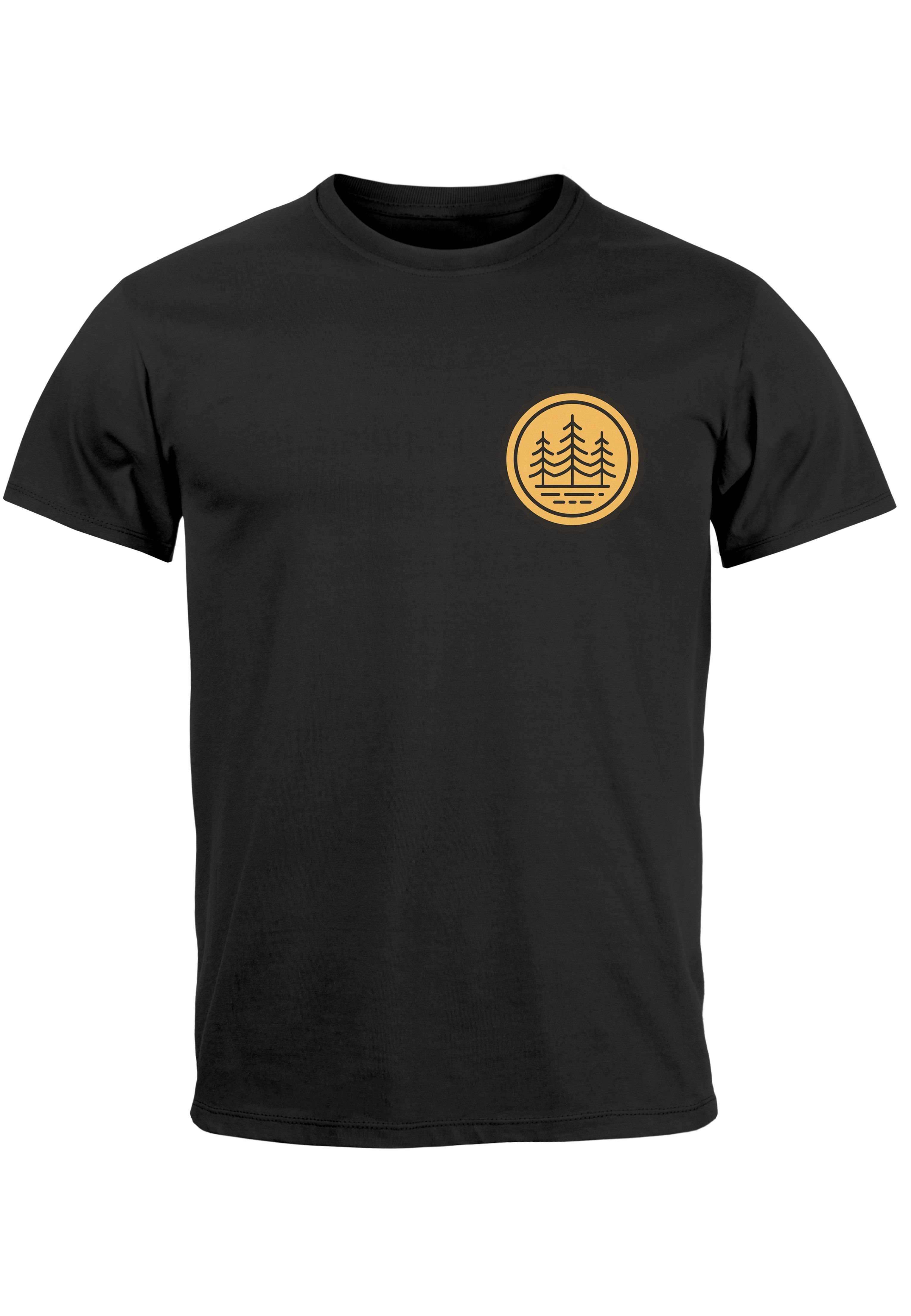 Neverless Print-Shirt Herren T-Shirt Wald Bäume Logo Badge Naturliebhaber Outdoor Fashion St mit Print schwarz