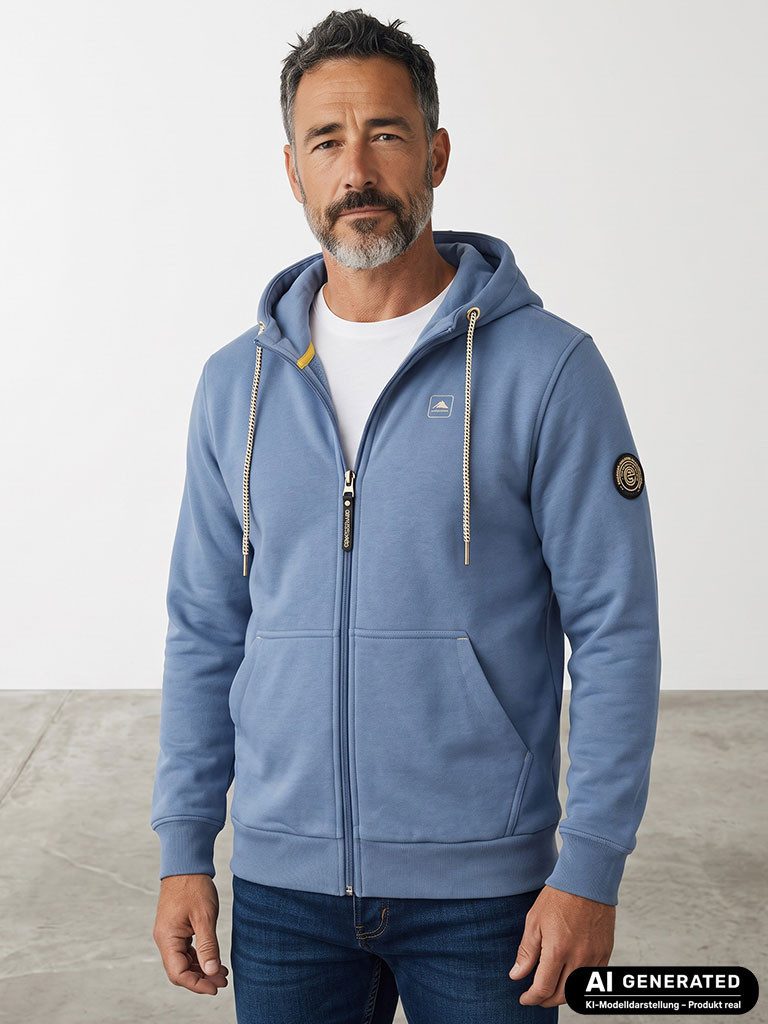 Coastguard Kapuzensweatjacke Herren Sweatjacke mit Kapuze - Hoodie Kapuzenjacke Freizeitjacke Print auf der Brust und Kapuze, Kängurutaschen, Kapuze mit Kordelzug