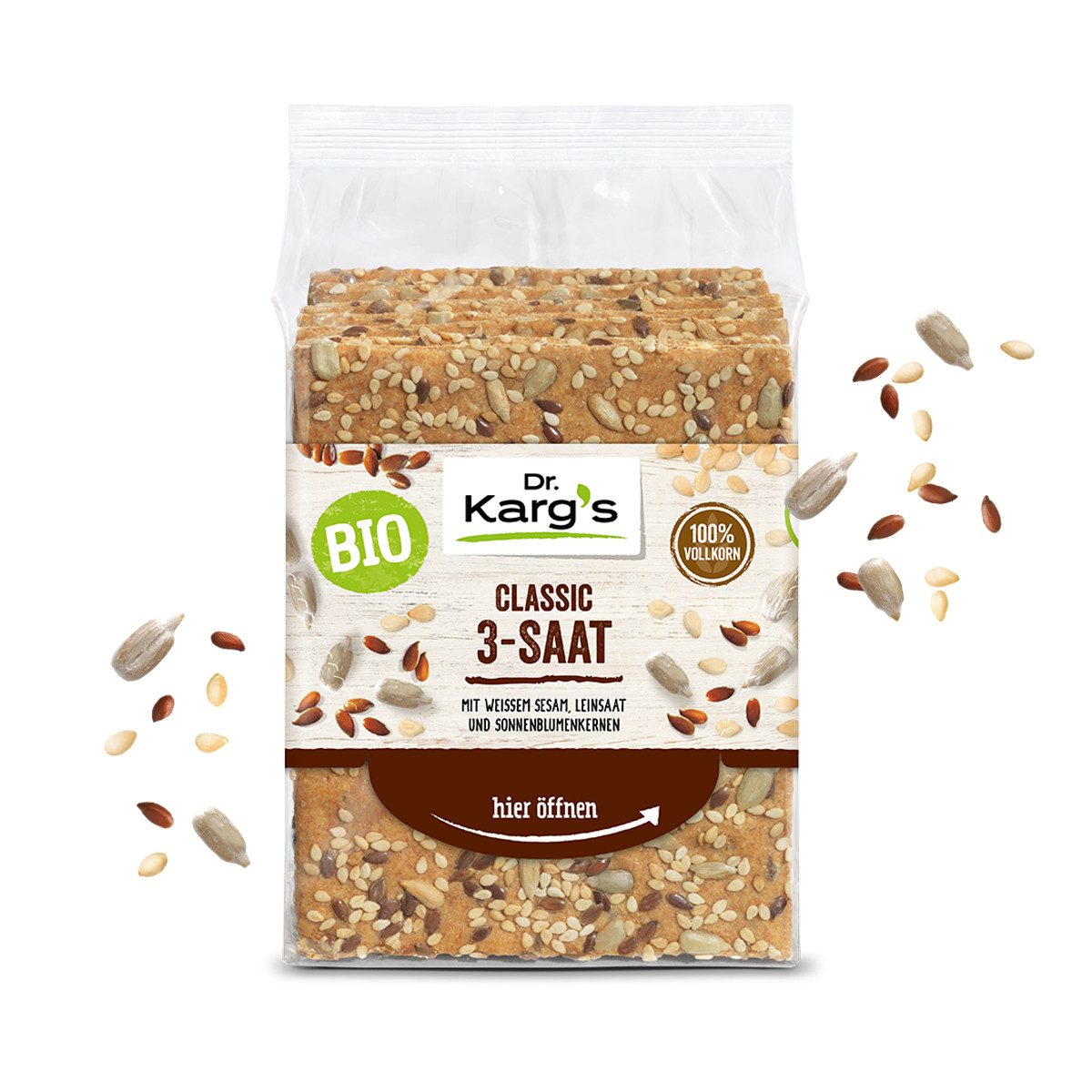 Dr. Kargs Brot, Dr. Kargs Bio Classic 3 Saat mit Sesam Leinsaat Sonnenblumenkerne 200g