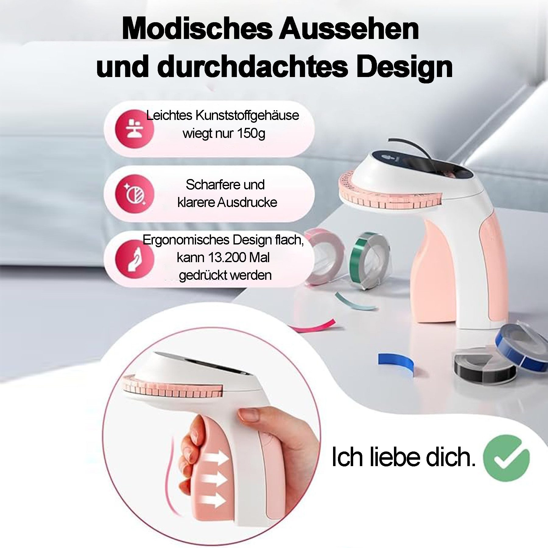 Mutig 3D-Drucker Tragbarer Beschriftungsgerät, mit 6 Etikettenband für Haus Etikettendrucker, (Ergonomisches Design Beschriftungsgerät Retro) – Bild 3 von 5