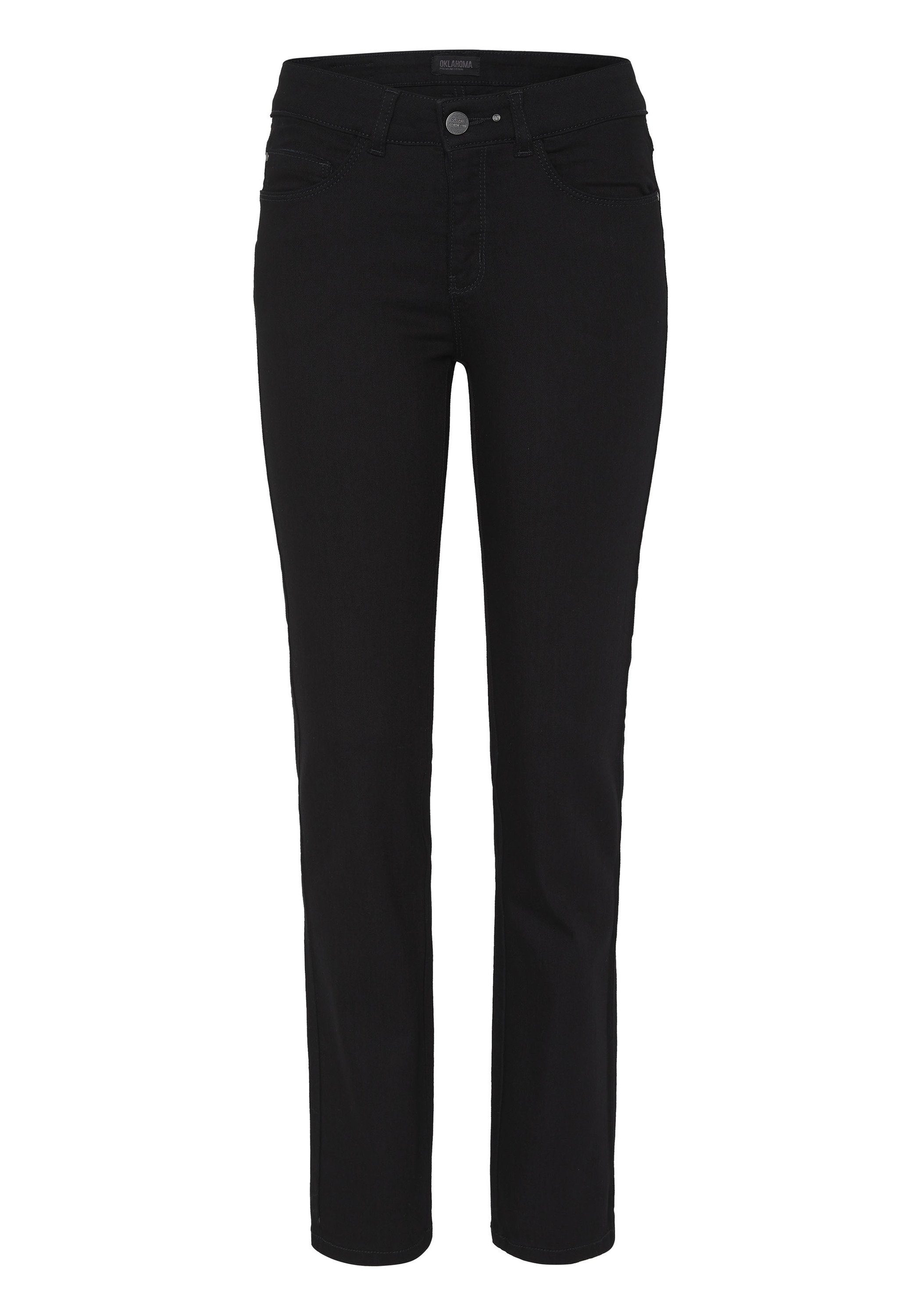 (1-tlg) DENIM Straight-Jeans aus OKLAHOMA Baumwoll-Mix softem, PREMIUM Schwarz elastischem