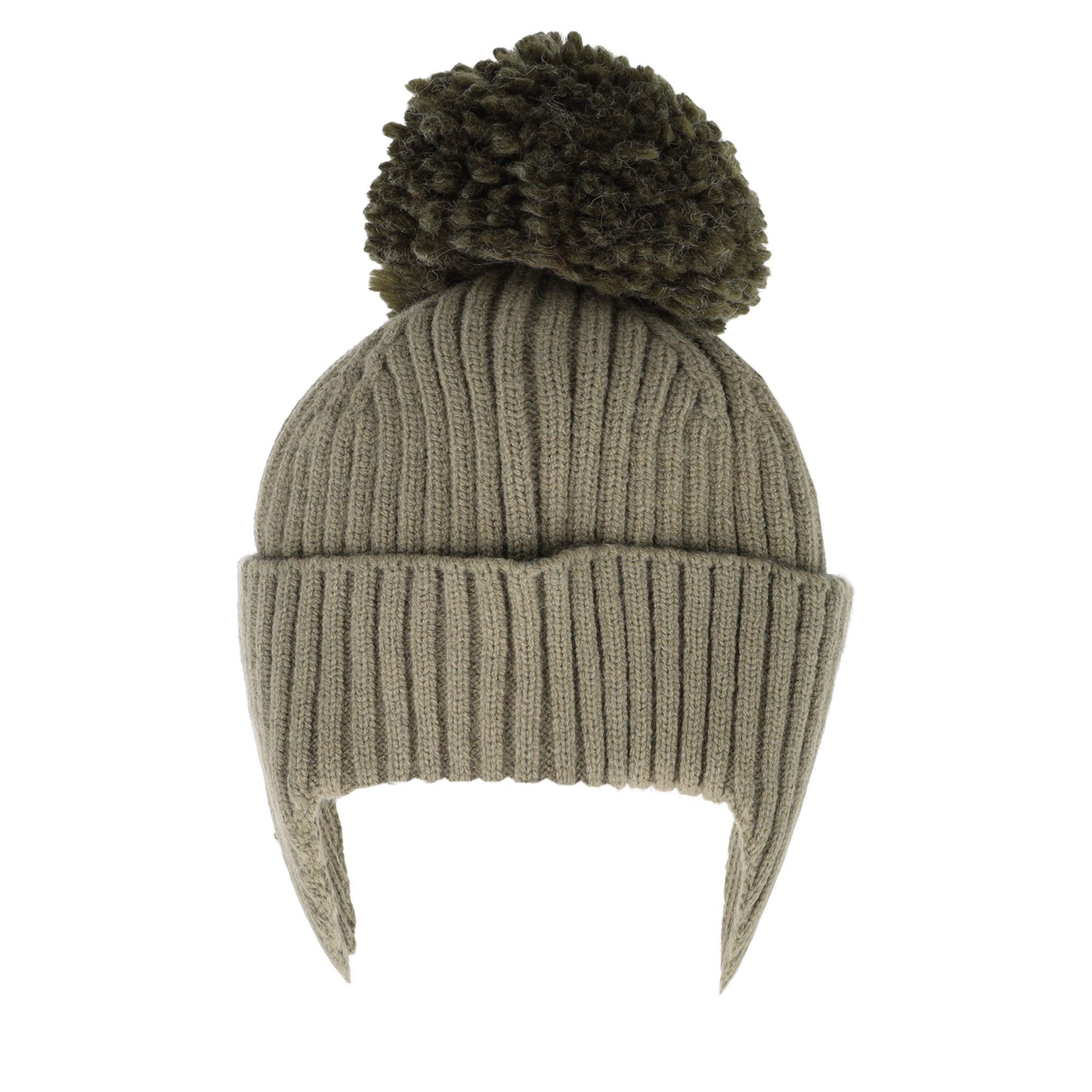 MAXIMO Strickmütze wärmend, breiter Umschlag, Ohrenklappen, Bommel