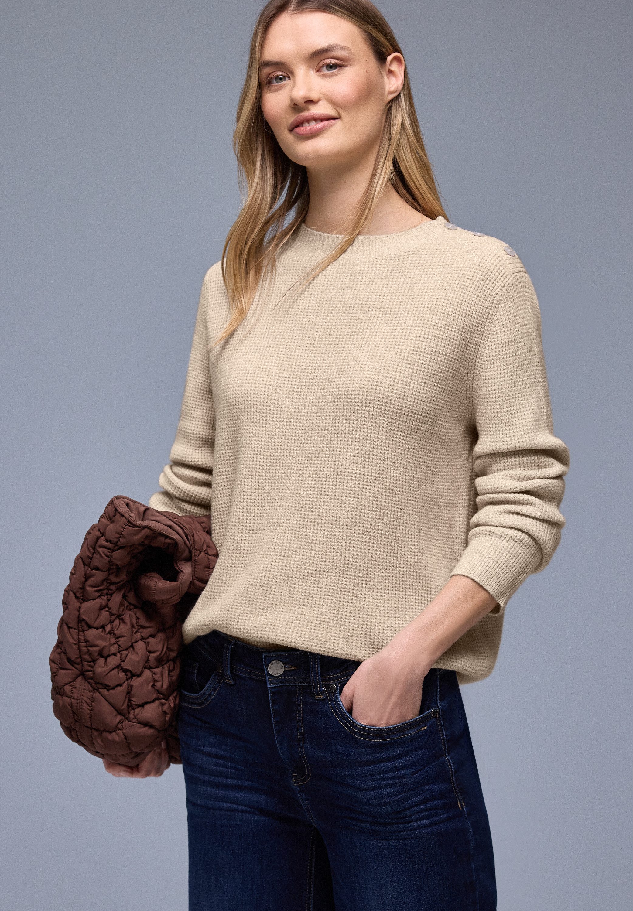 STREET ONE Strickpullover mit Knopfdetail