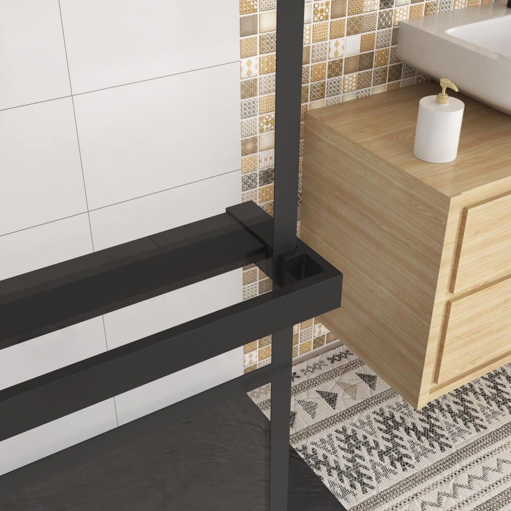 AICA Walk-in-Dusche 200cm 8mm ESG schwarz mit Handtuchhalter Dusche Duschabtrennung, Einscheibensicherheitsglas