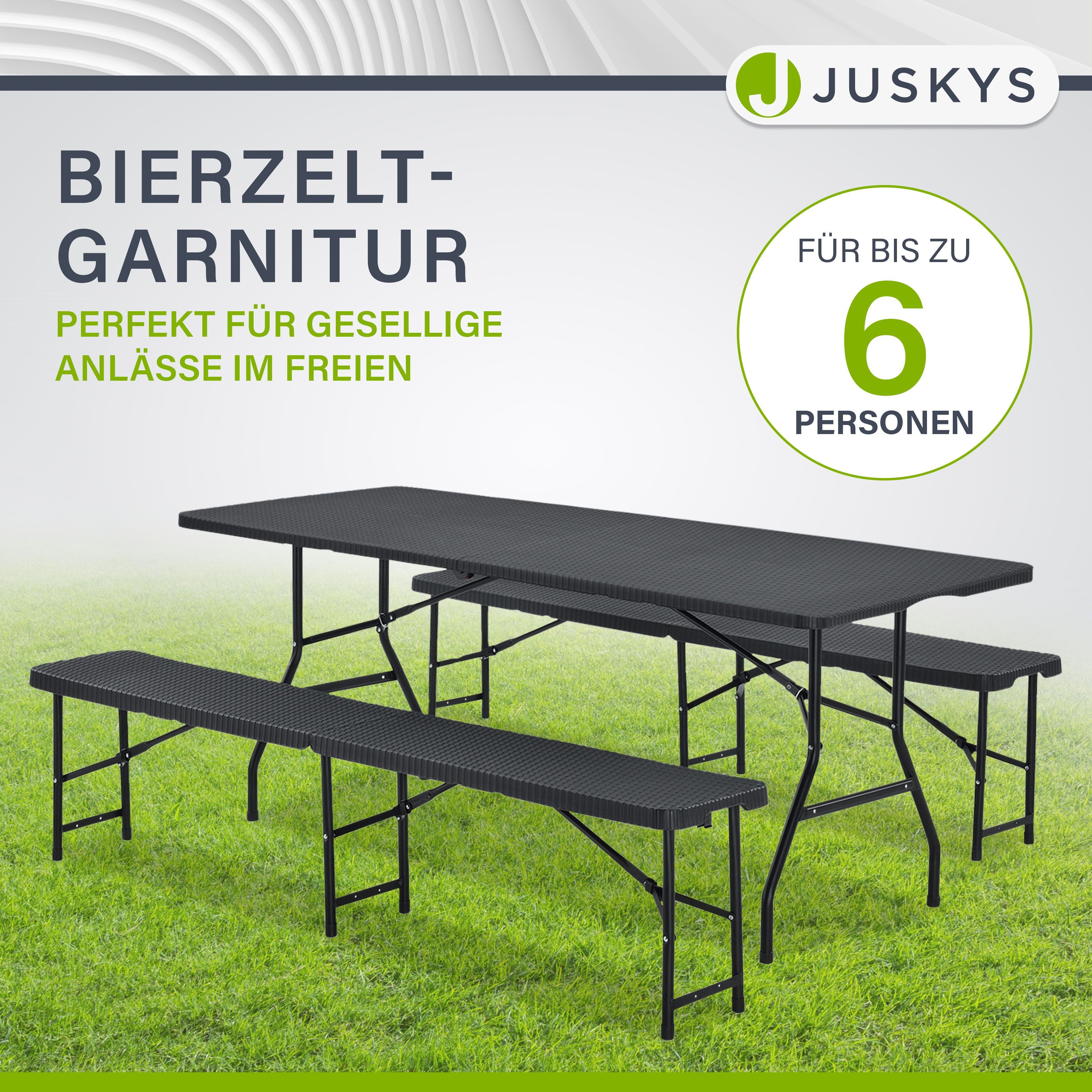Juskys Bierzeltgarnitur Amberg, (3-tlg), wetterfest, zusammenklappbar, schnell auf und abbaubar