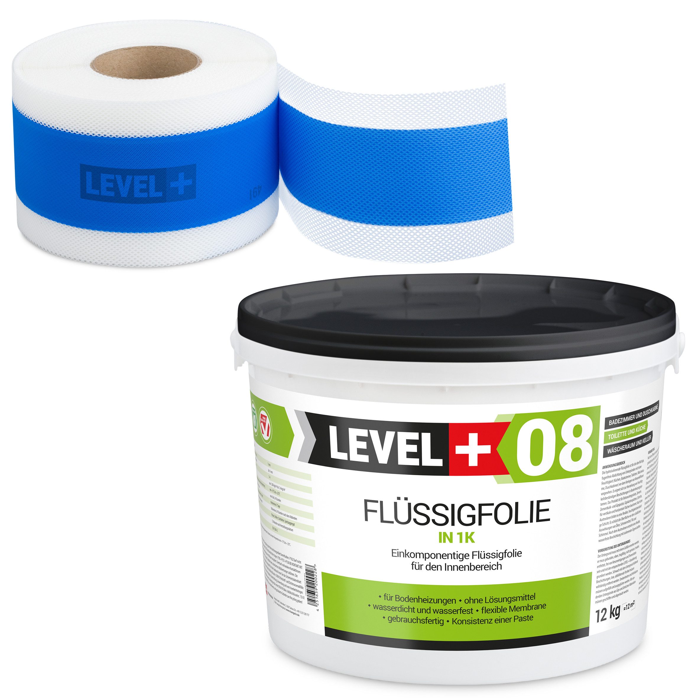 Level+ Dichtstoff Dichtset Duschabdichtung Bad Dichtband Flüssigfolie 12kg SET309