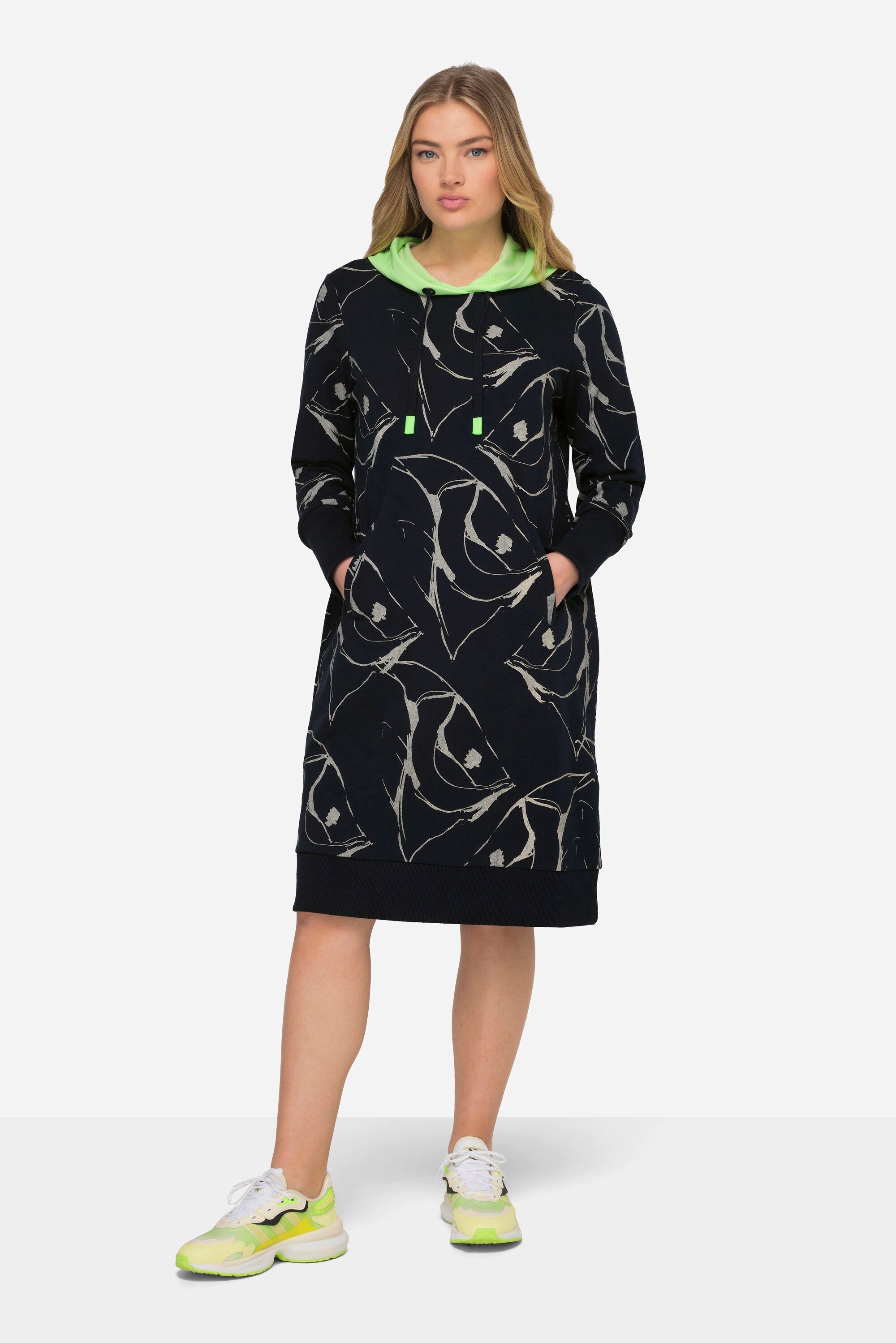 Laurasøn Midikleid Sweatkleid Kapuze Langarm allover günstig online kaufen