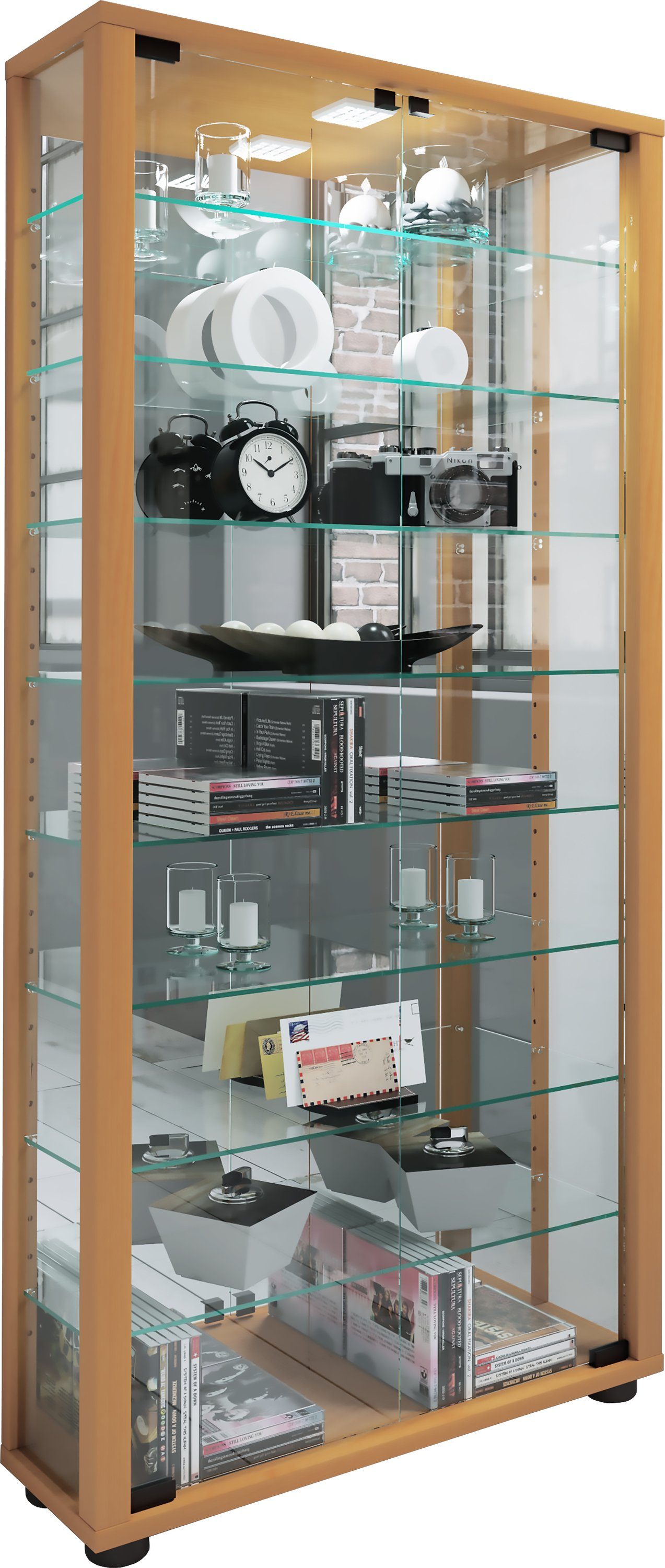 VCM Standvitrine Glas Stand Vitrine Sammelvitrine Lumo Maxi Spiegel