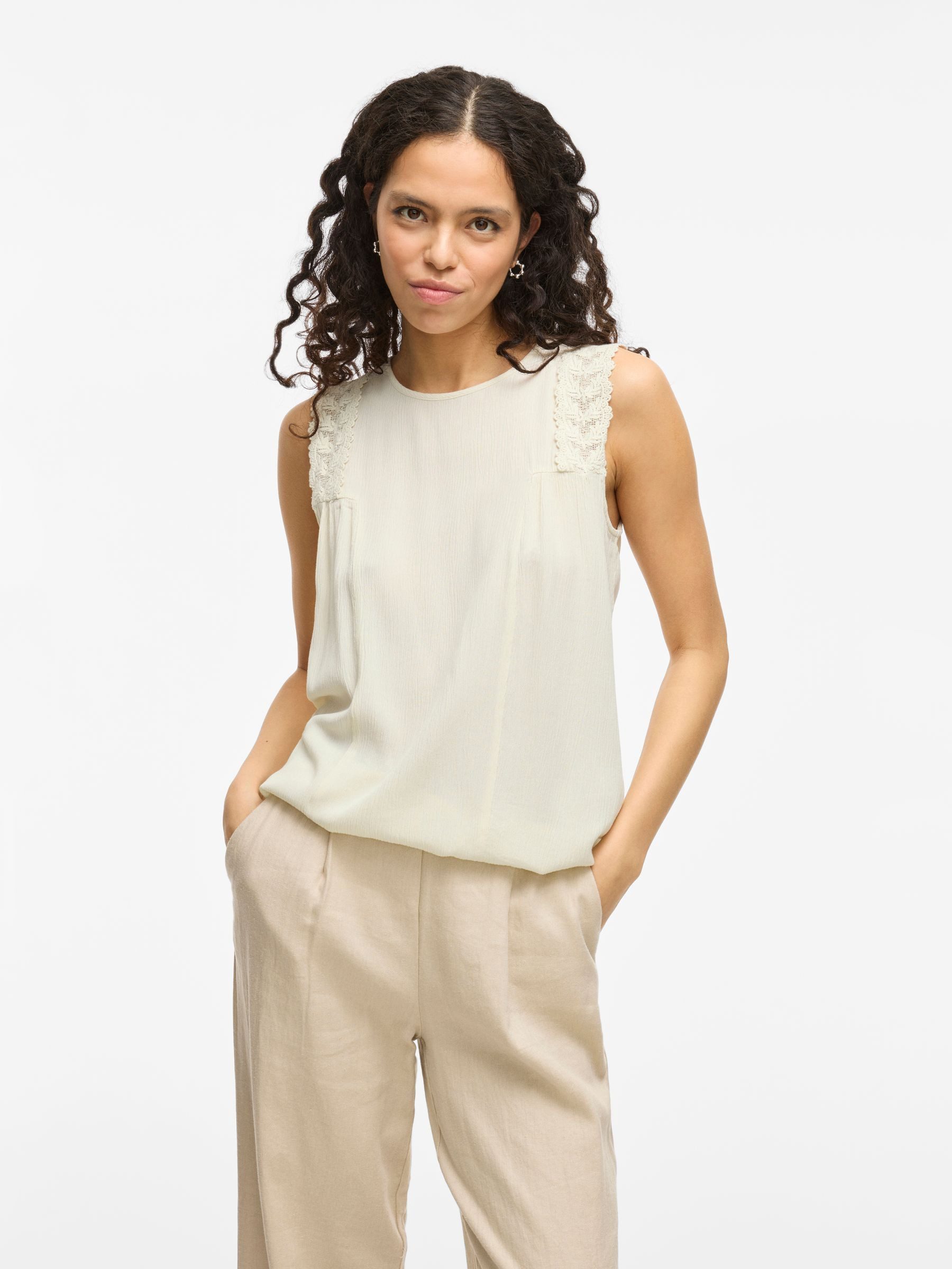 Vila Blusenshirt Elegantes Design mit Spitzenbesatz günstig online kaufen